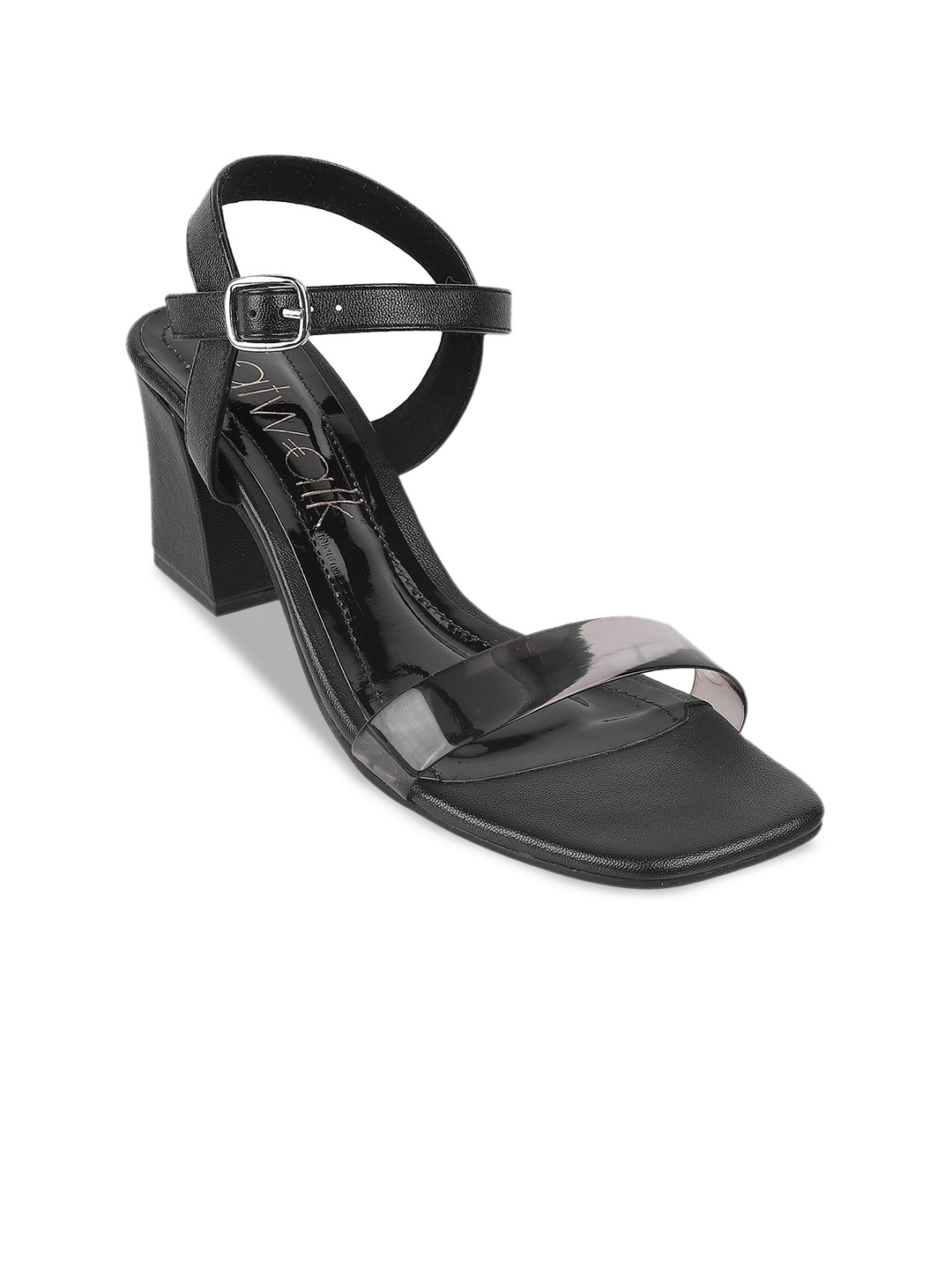 

Catwalk Open Toe PU Block Heel Sandal, Black