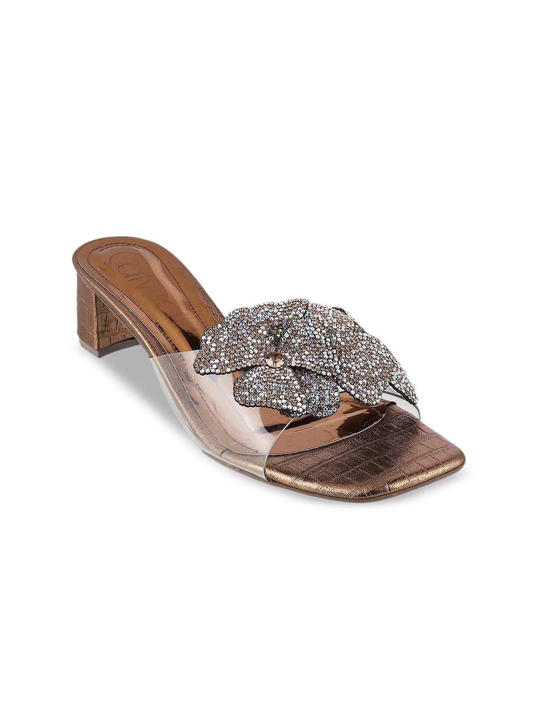 

Catwalk Embellished PU Block Sandals, Bronze