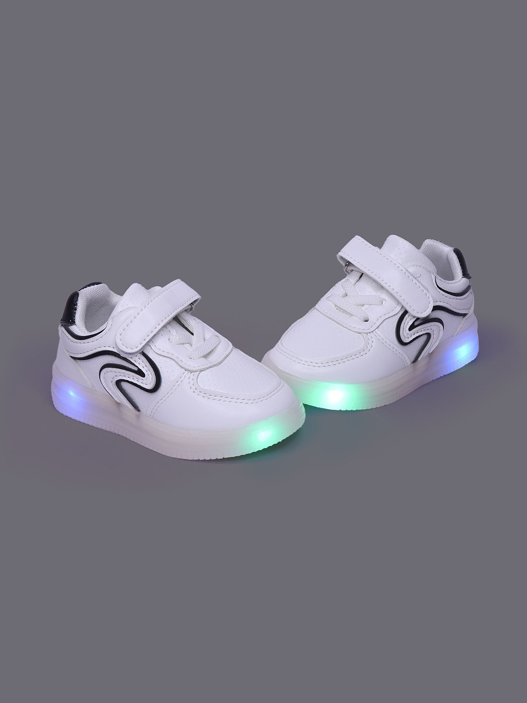

FEETWELL SHOES Unisex Kids PU Velcro Sneakers, White