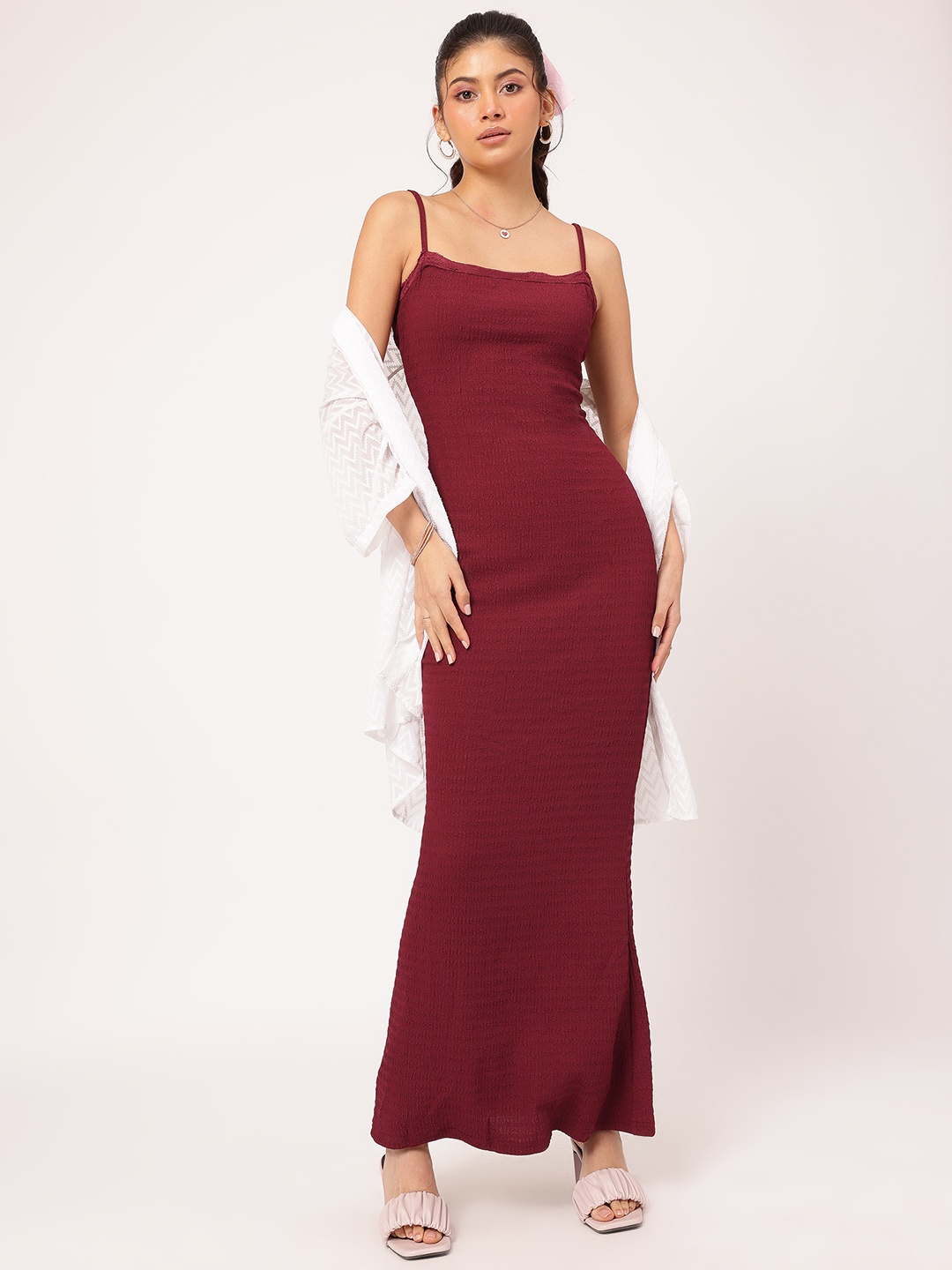 

DressBerry Textured Luxe Lace Insert Maxi Dress, Burgundy