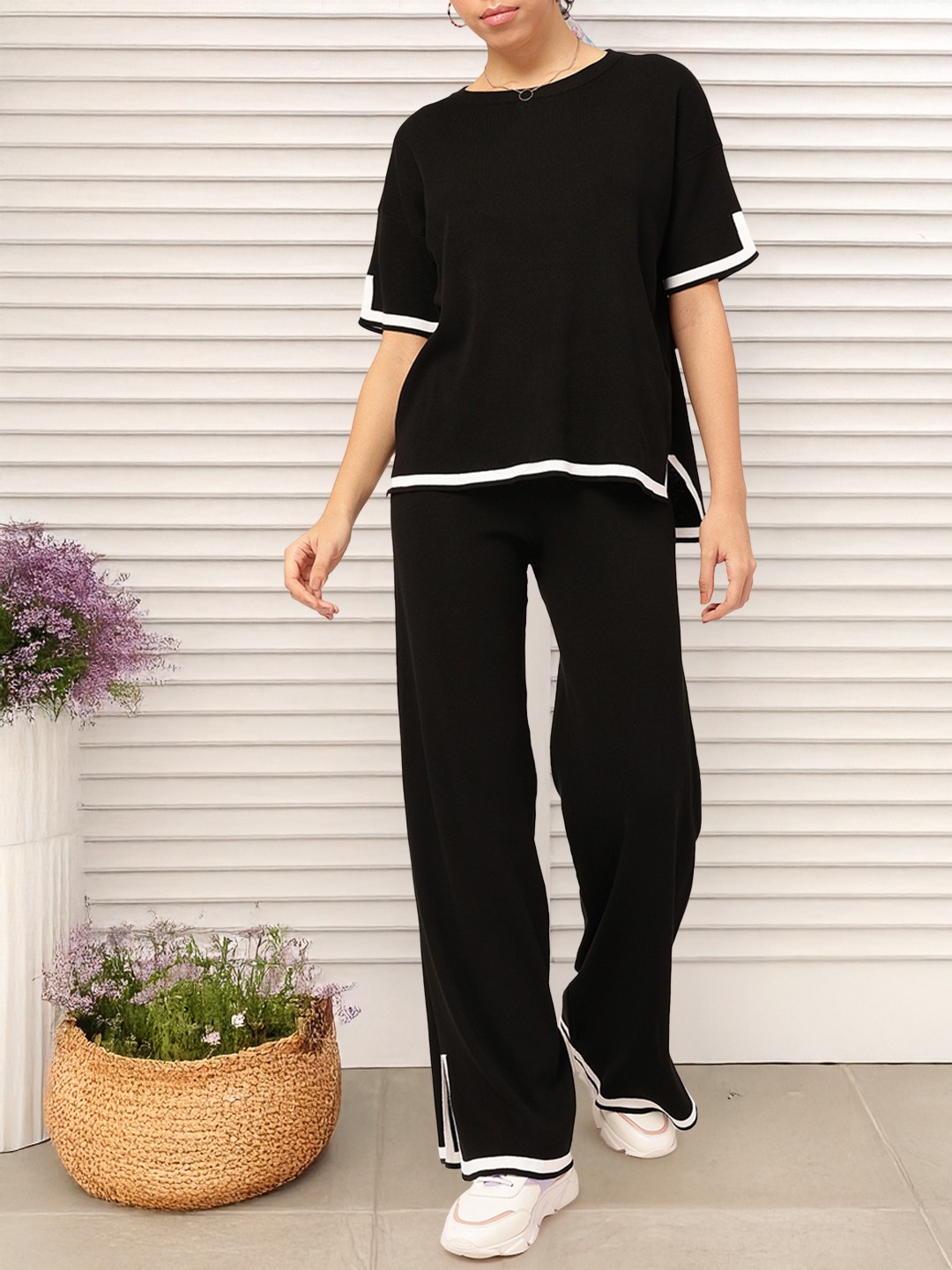 

DressBerry Monochrome Knits Contrast Edge Co-Ords, Black