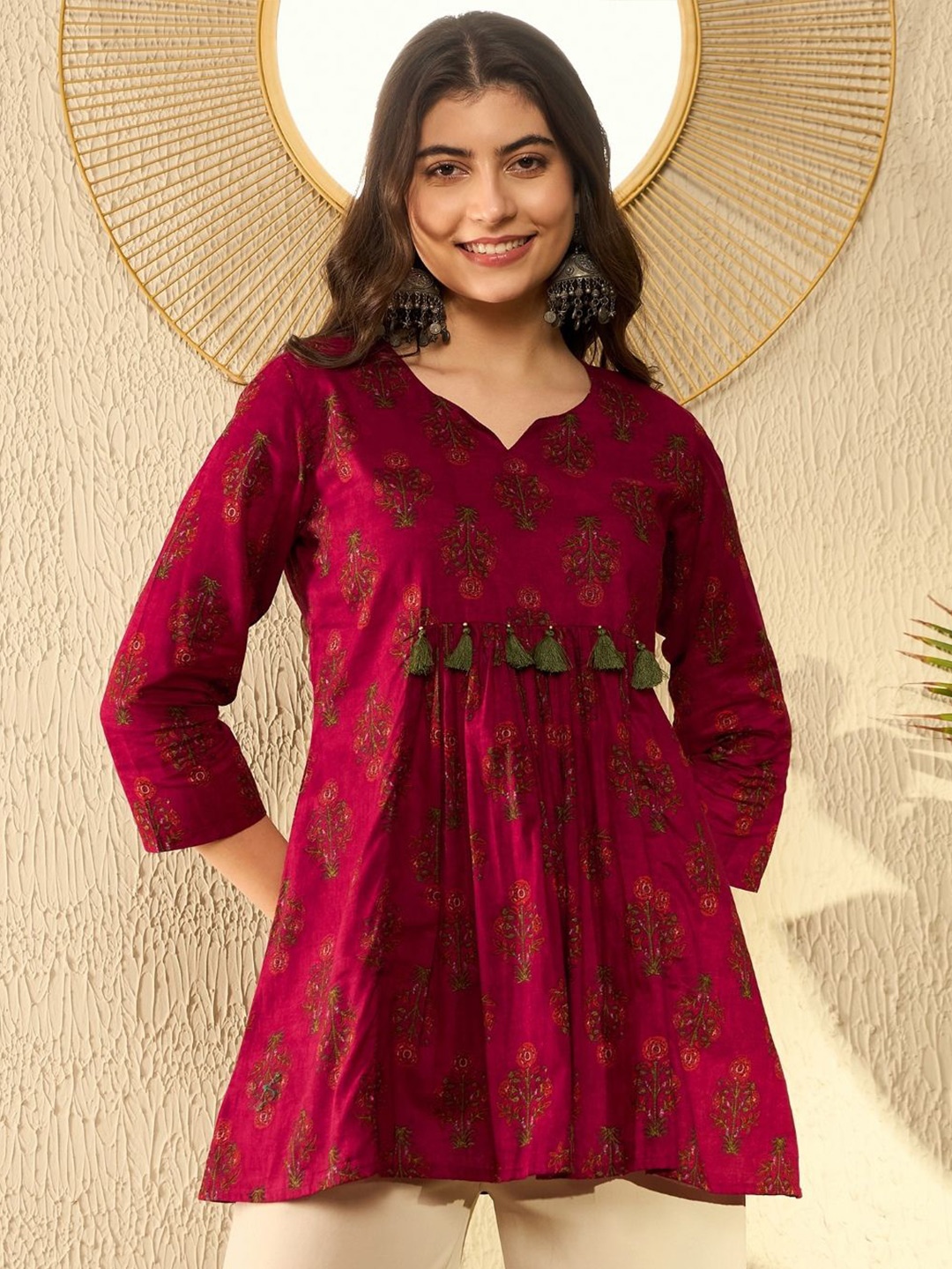 

AHIKA Floral Print Ethnic Crop Top, Maroon