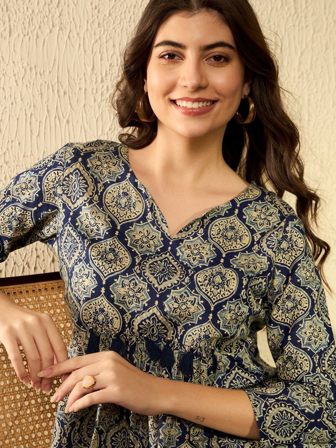 

AHIKA Print Ethnic Top, Navy blue