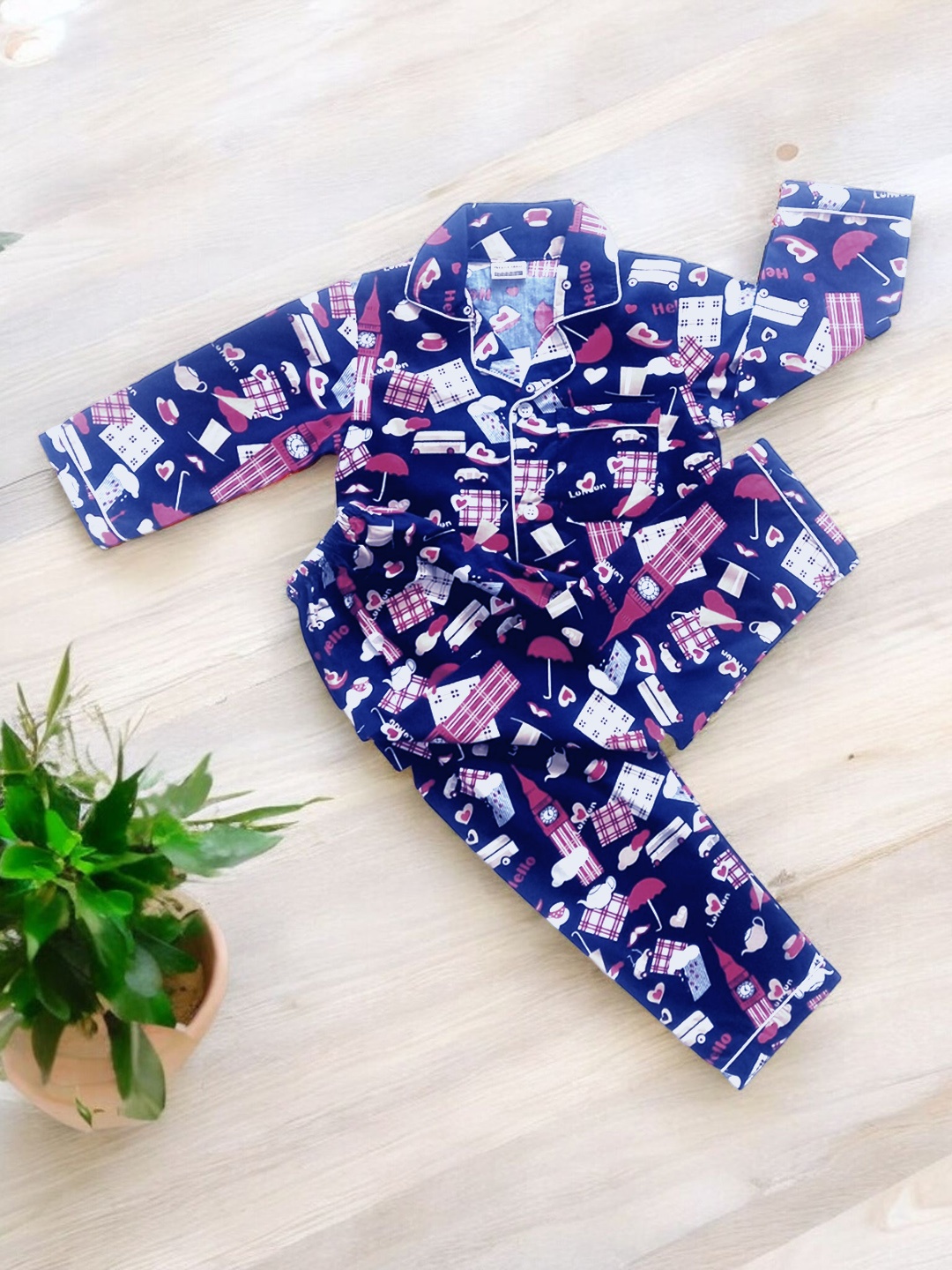 

Freesia Array Unisex Kids Printed Pure Cotton Night suit, Blue