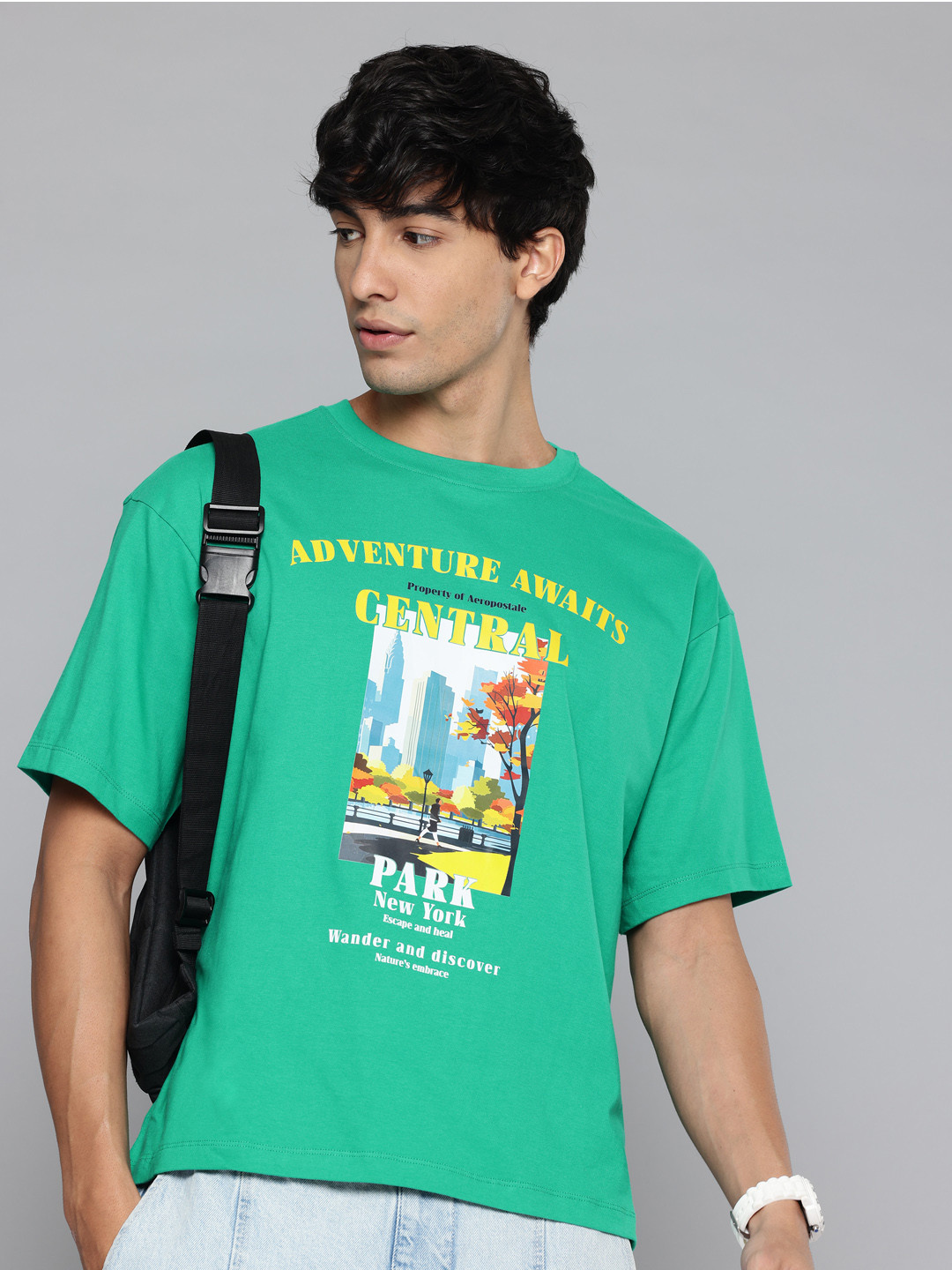 

Aeropostale Graphic Printed Drop-Shoulder Sleeves Relaxed Fit T-Shirt, Green