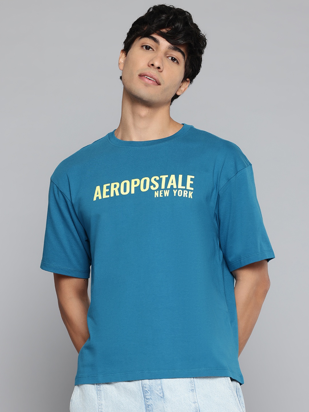 

Aeropostale Printed Drop-Shoulder Sleeves Relaxed Fit T-Shirt, Teal