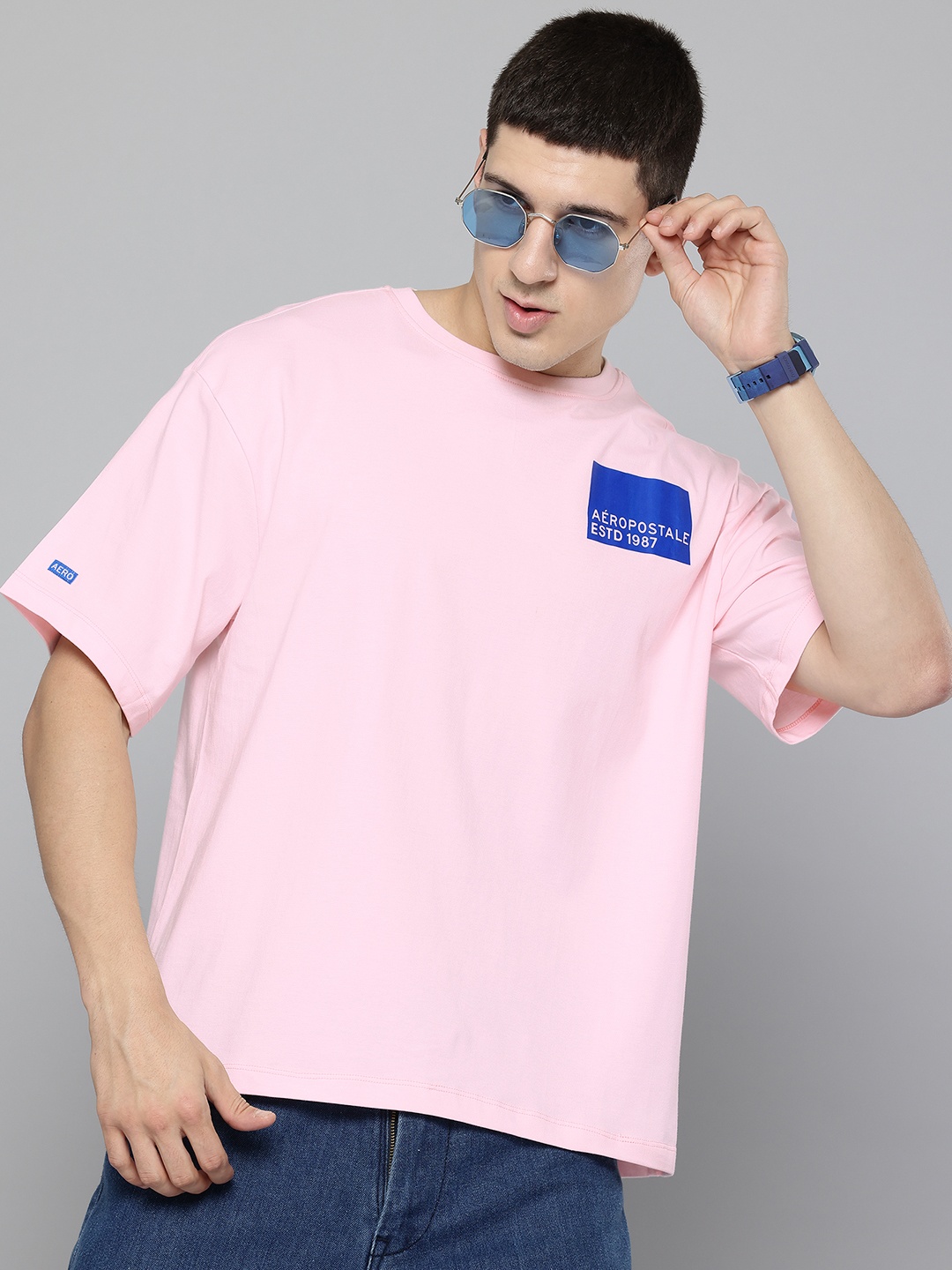 

Aeropostale Men Drop-Shoulder Sleeves Pure Cotton T-shirt, Pink