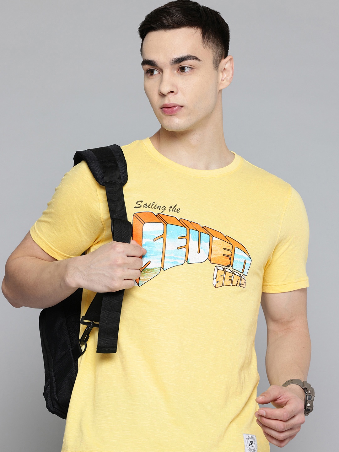 

Aeropostale Typography Print Longline Pure Cotton T-shirt, Yellow