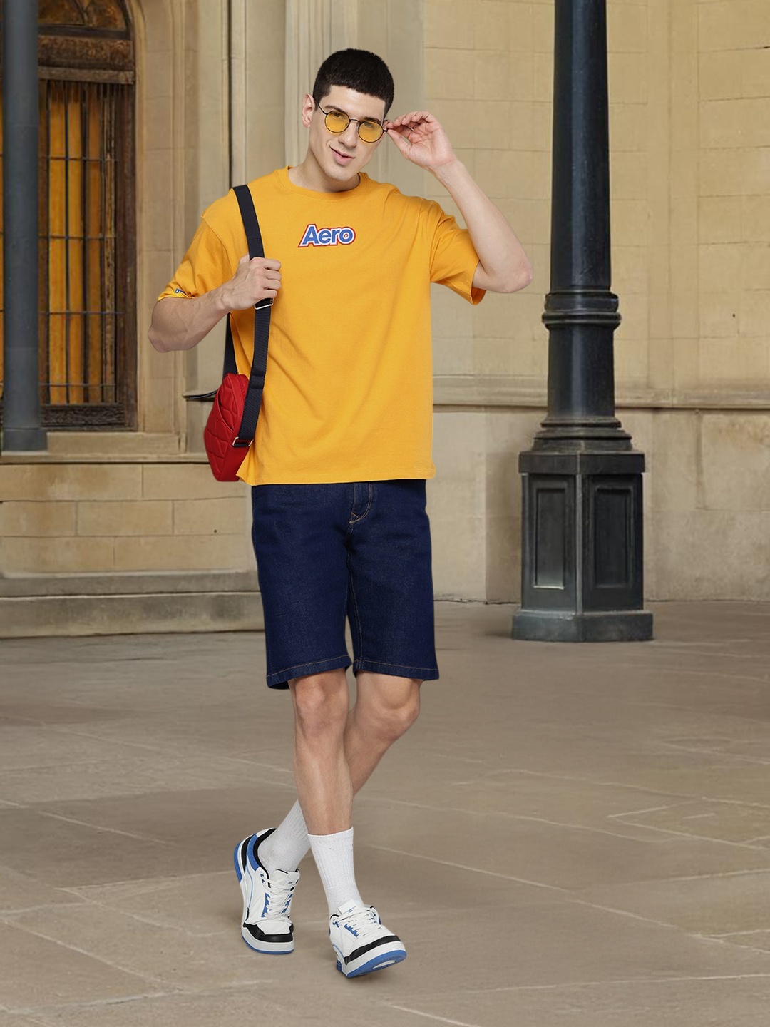 

Aeropostale Men Brand Logo Drop-Shoulder Sleeves Pure Cotton T-shirt, Mustard