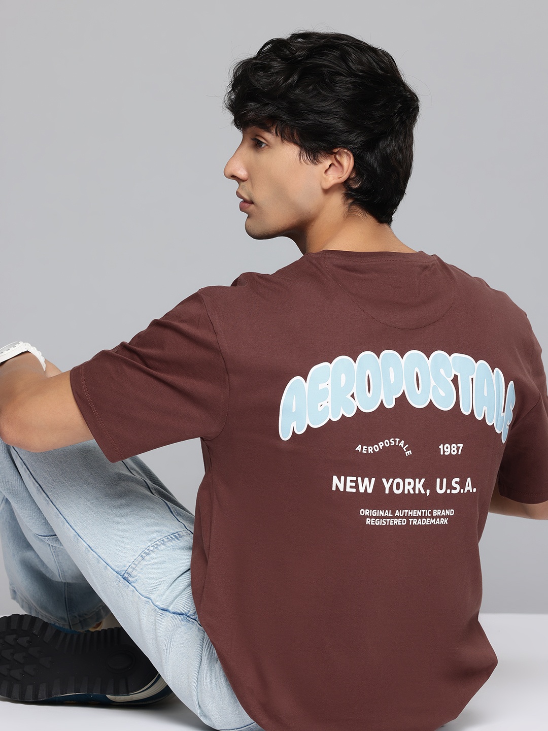 

Aeropostale Typography Printed Relaxed Pure Cotton T-shirt, Brown