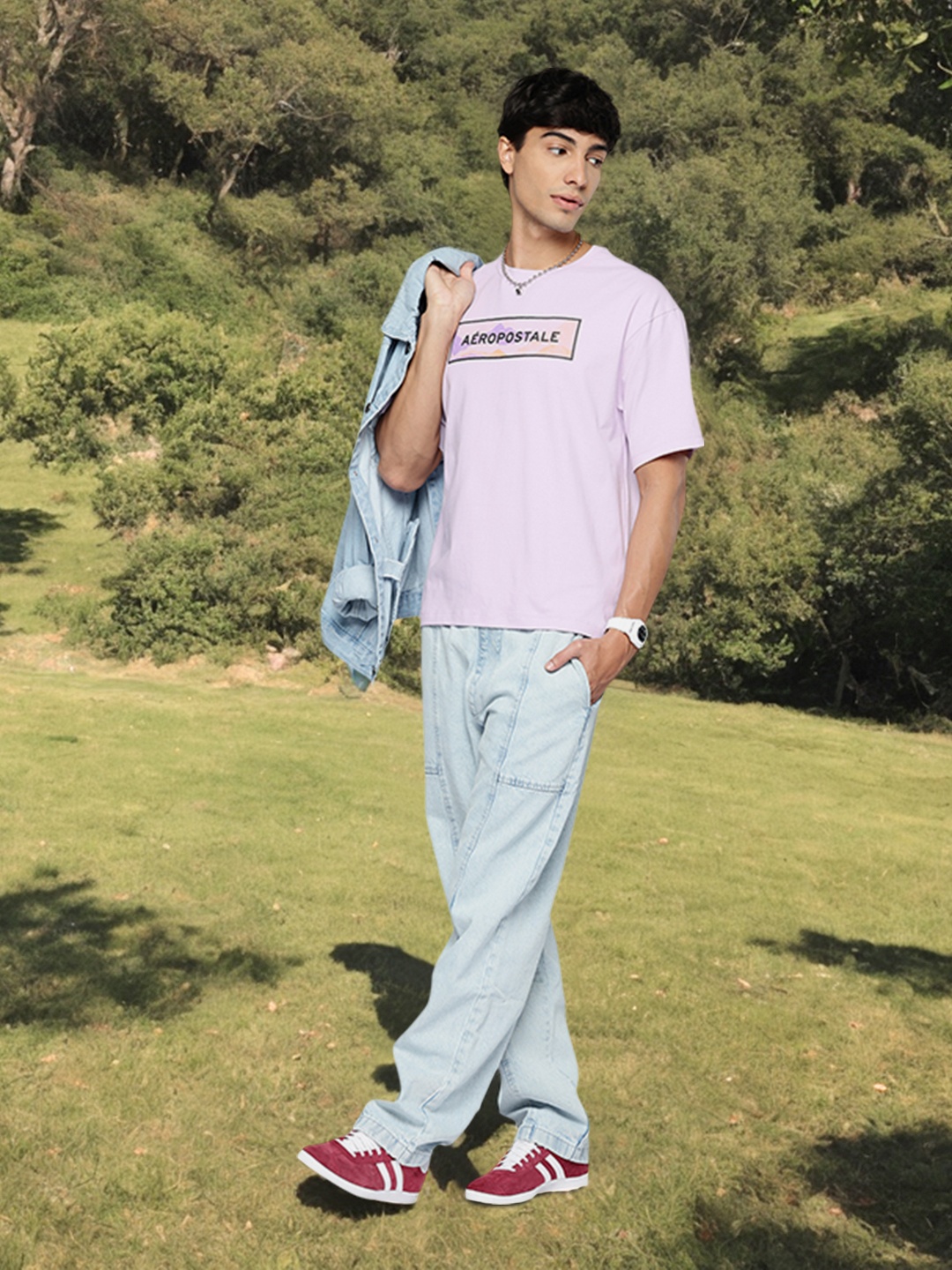 

Aeropostale Men Brand Logo Printed Pure Cotton T-shirt, Lavender