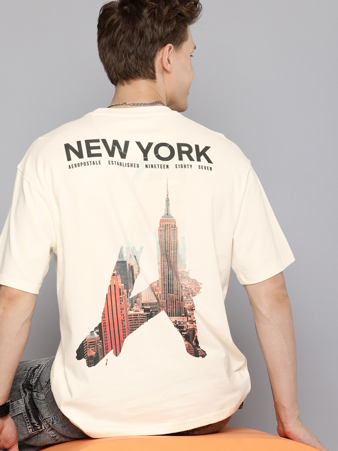 

Aeropostale Pure Cotton Relaxed Fit Graphic Printed T-shirt, Off white