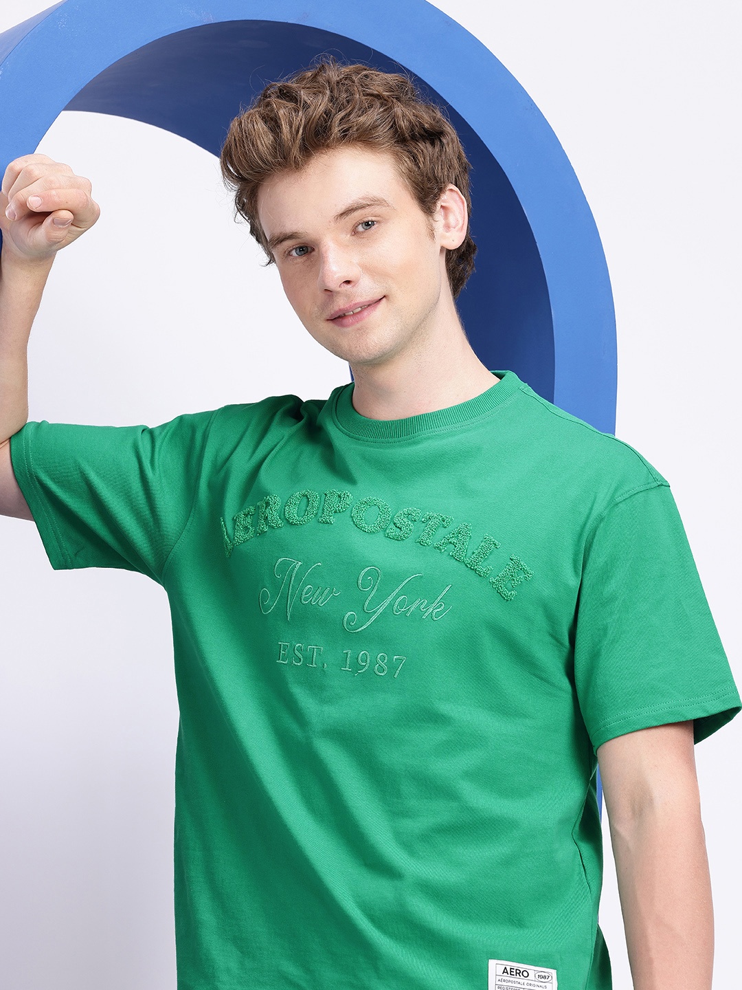 

Aeropostale Pure Cotton Brand Logo Self Design Relaxed Fit T-shirt, Green