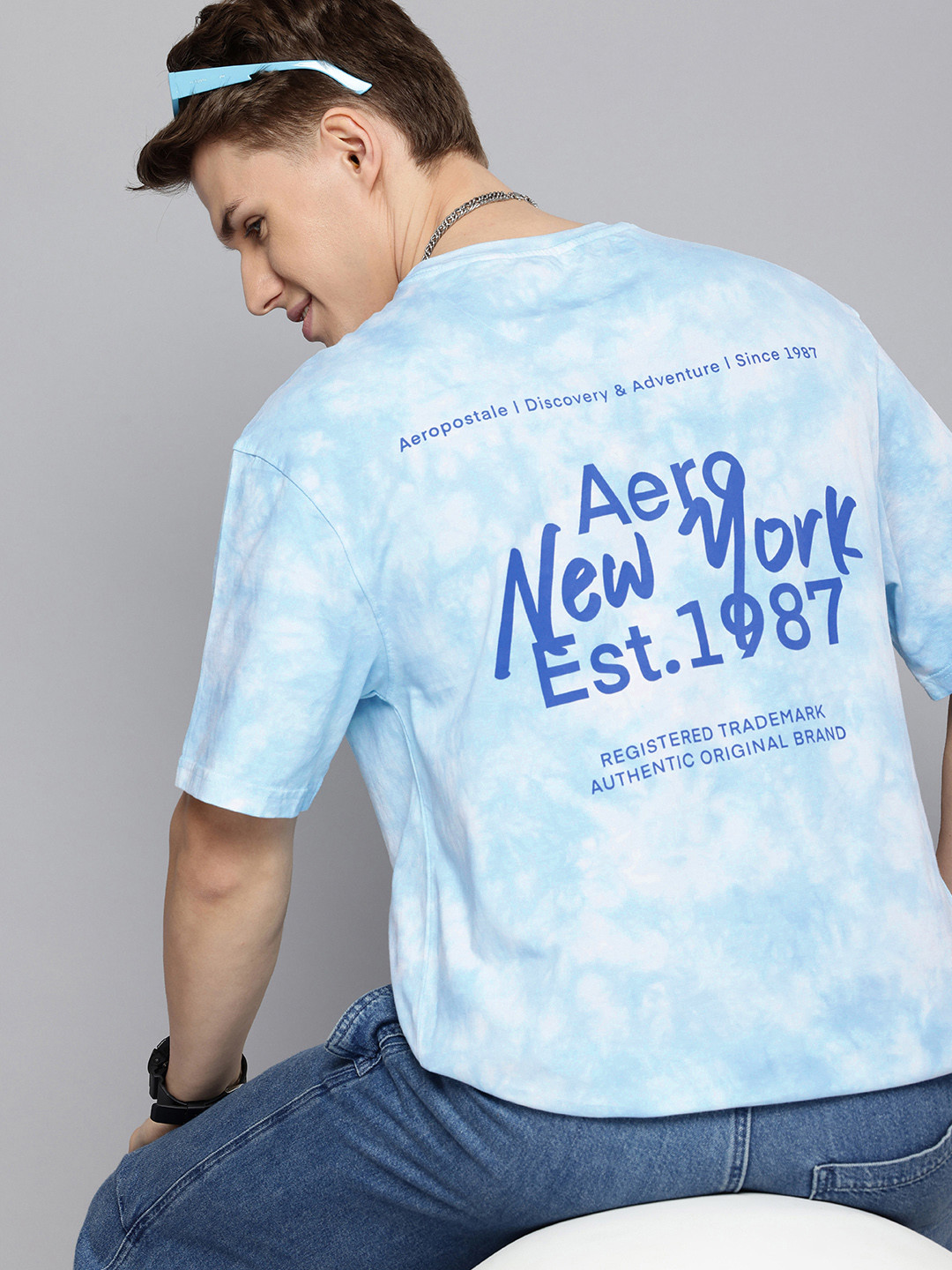 

Aeropostale Typography Printed Drop-Shoulder Sleeves Pure Cotton Relaxed Fit T-shirt, Blue