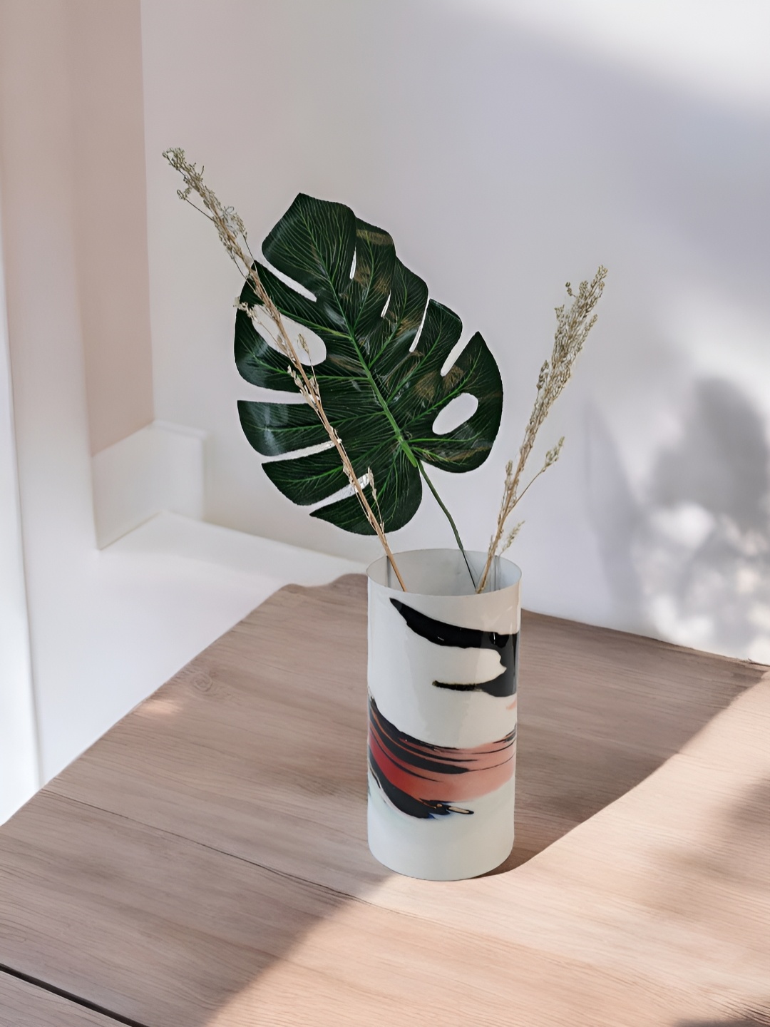 

Folkstorys White & Black Printed Metal Flower Vase
