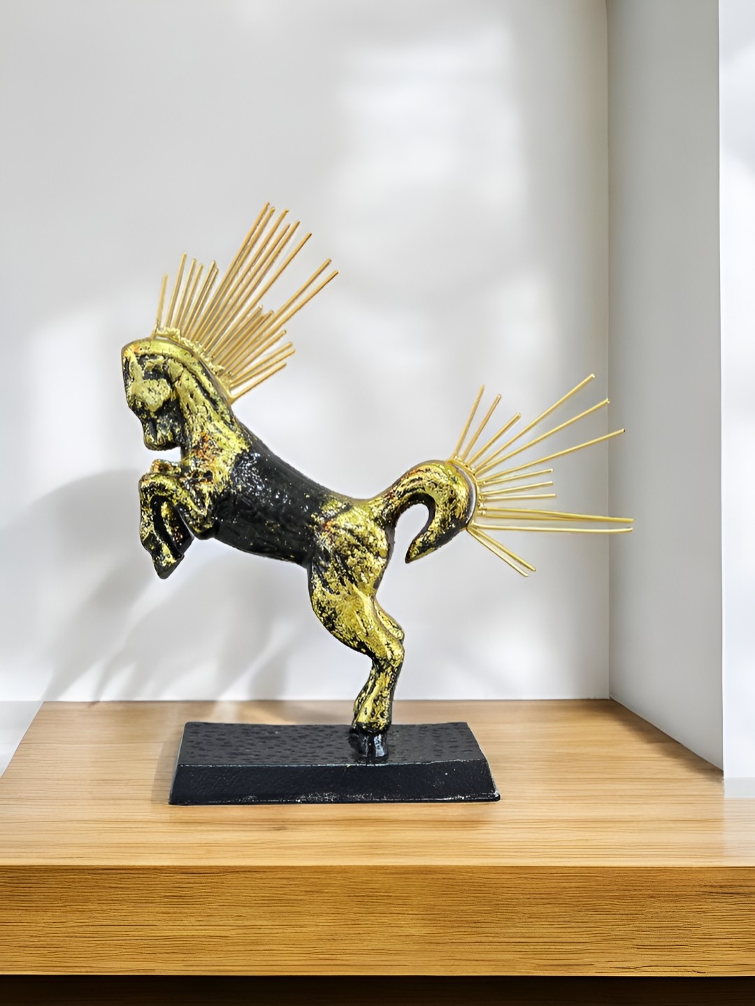 

Folkstorys Black & Gold Toned Horse Figurine Metal Showpiece