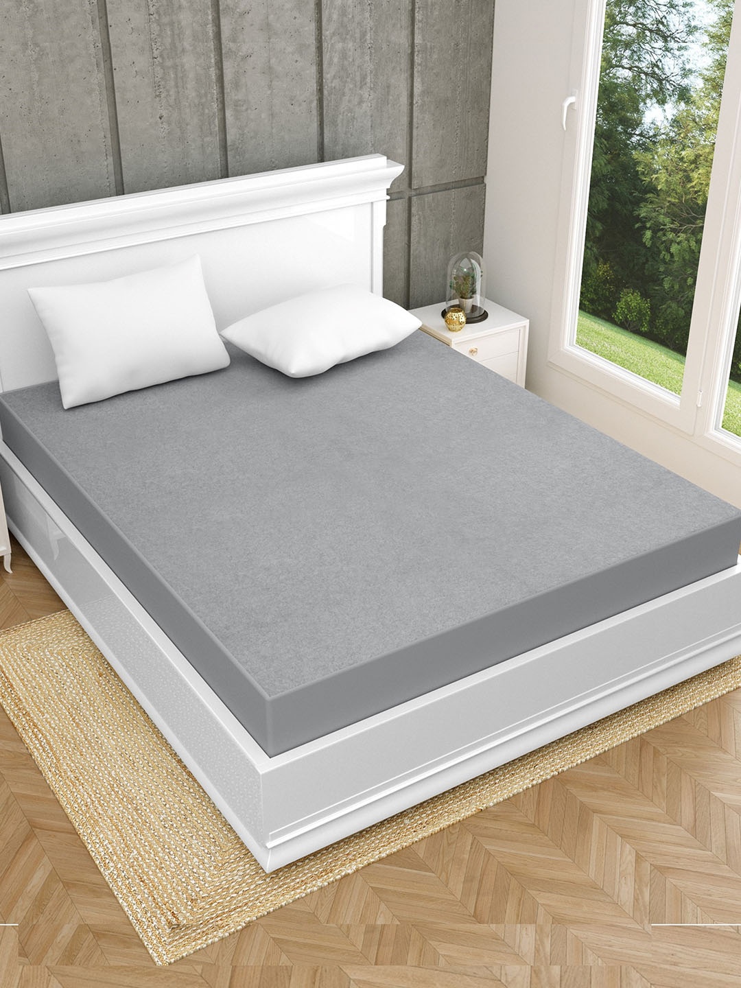 

ZAHYA Grey Terry Cotton 200 GSM Water Resistant King Mattress Protector