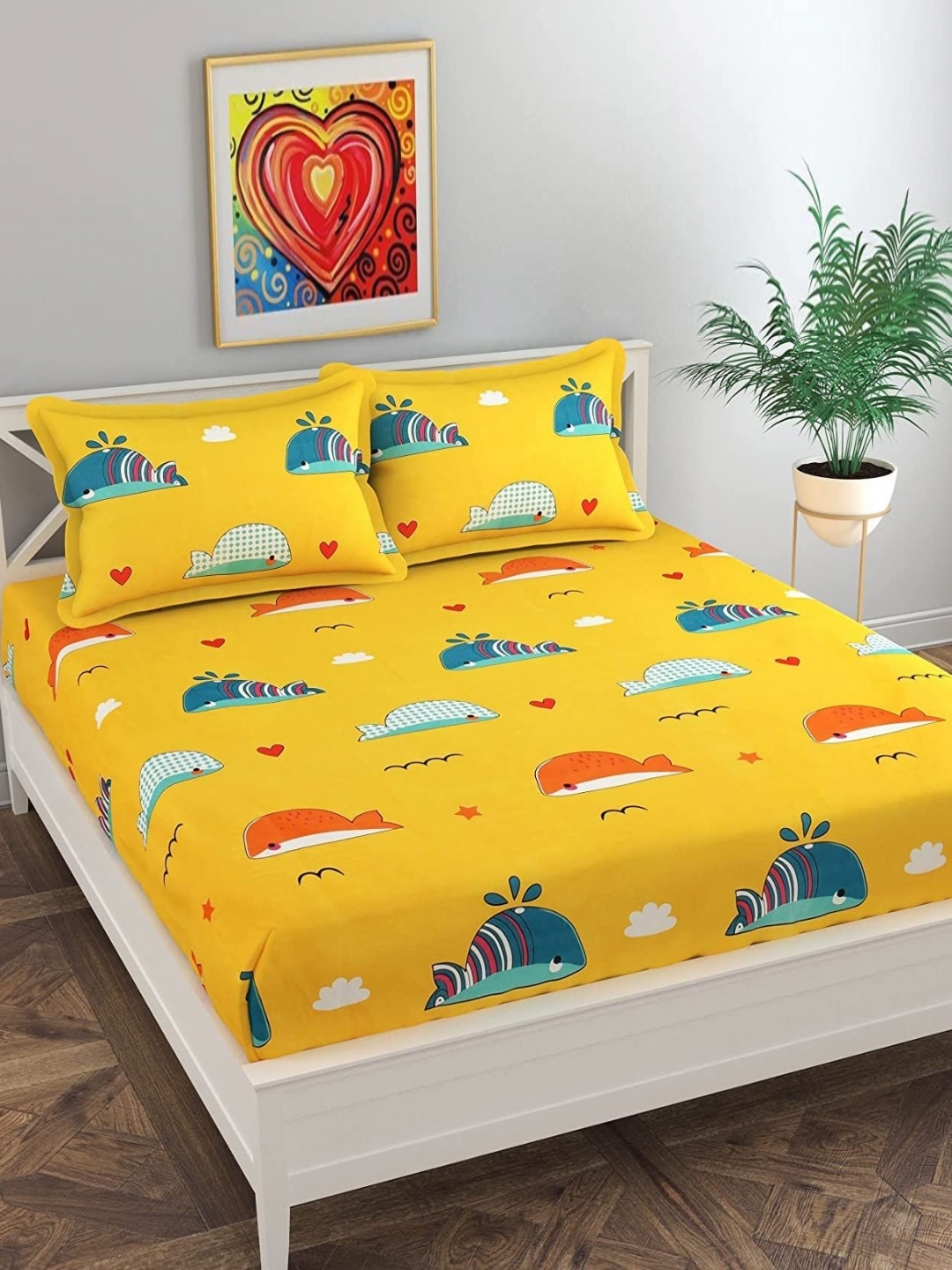 

Innovative Edge Yellow Cotton Fitted 160 TC King Bedsheet with 2 Pillow Covers