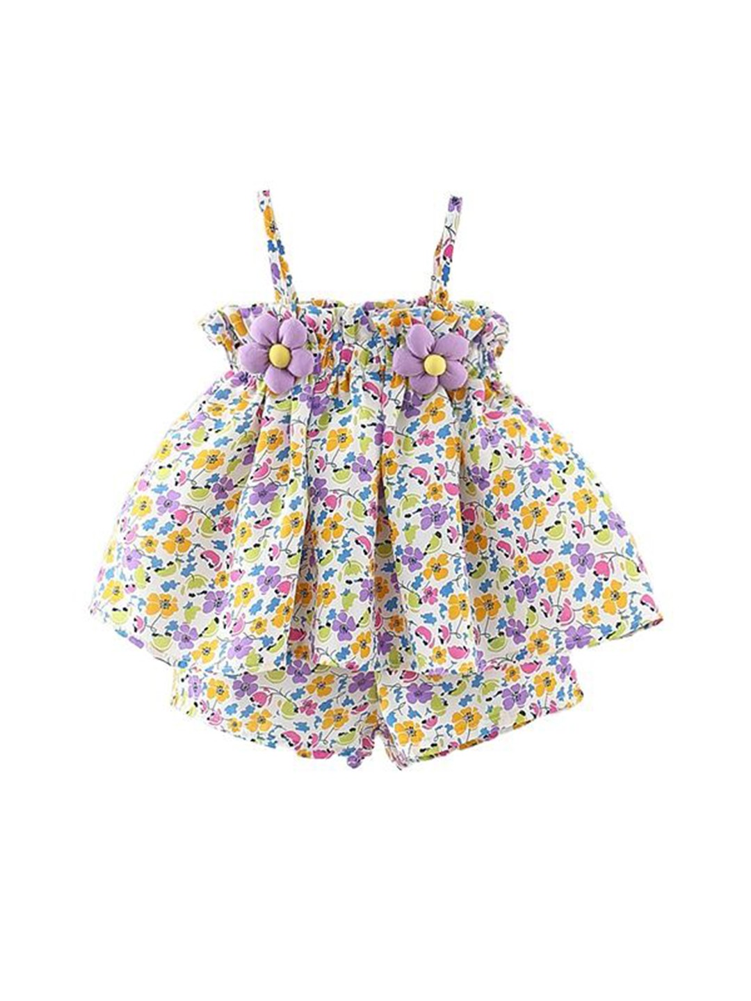

StyleCast x Revolte Girls Shoulder Straps Printed Pure Cotton Top With Shorts, White