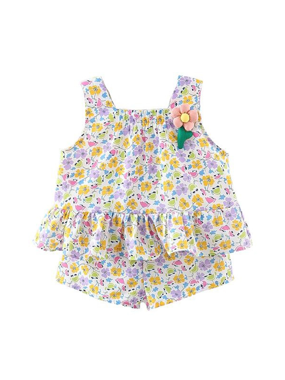 

StyleCast x Revolte Girls Printed Square Neck Pure Cotton Top With Shorts, White