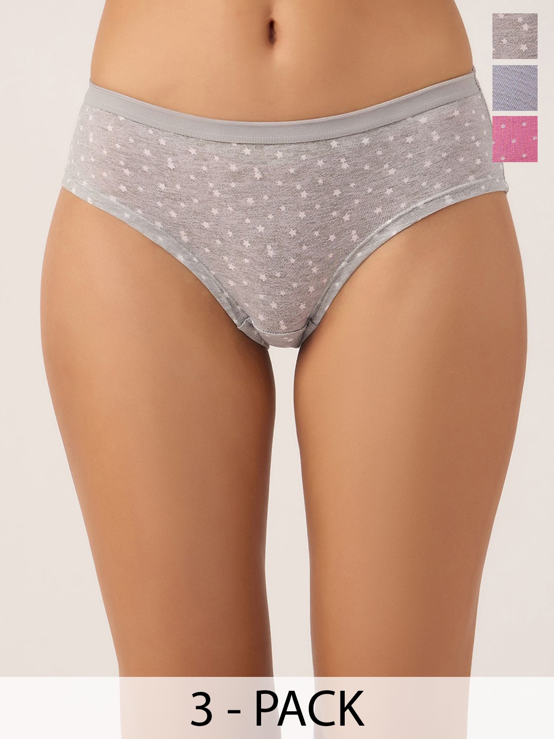 

DressBerry Women Pack Of 3 Hipster Mid Rise Brief, Grey