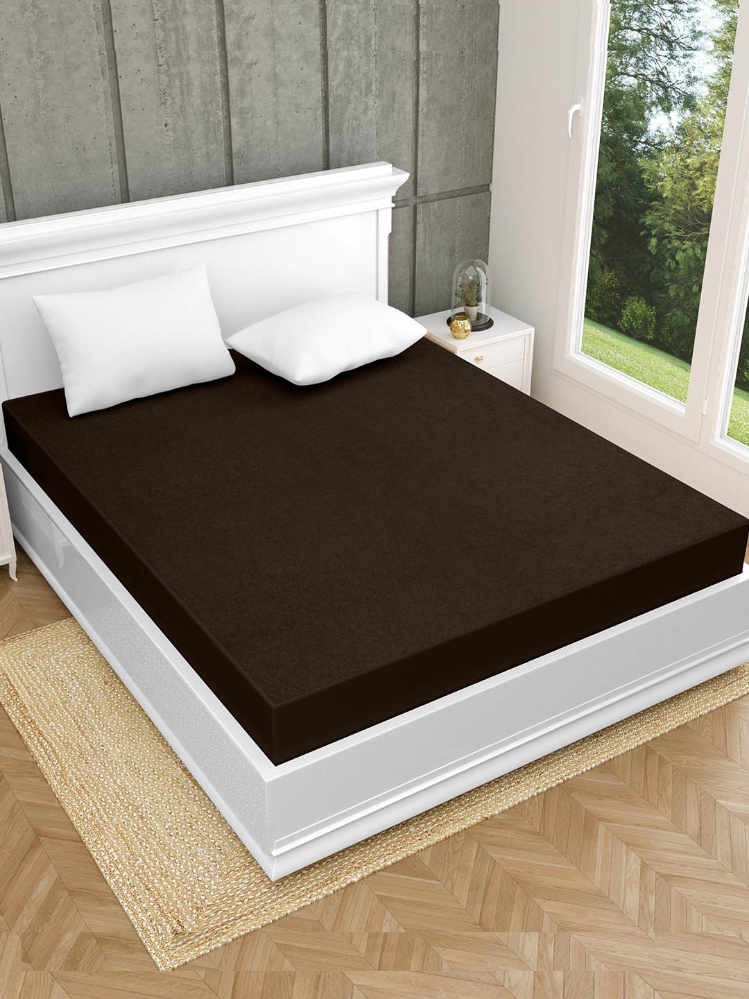 

ZAHYA Brown Terry Cotton 200 GSM Water Resistant King Mattress Protector