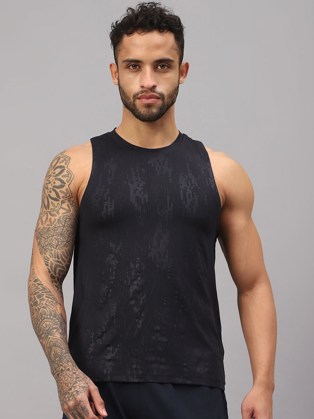 

VECTOR X Textured Gym Innerwear Vests, Navy blue