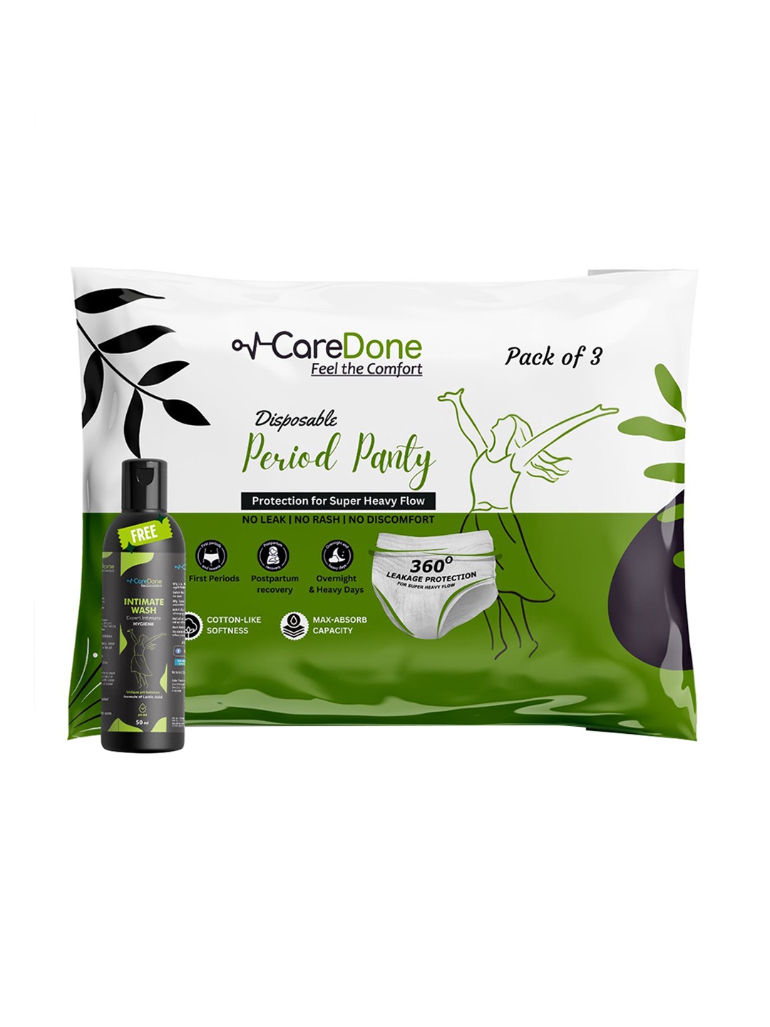 

CareDone 3Pcs Leak Proof Disposable Period Panty With Intimate Wash-50ml, White