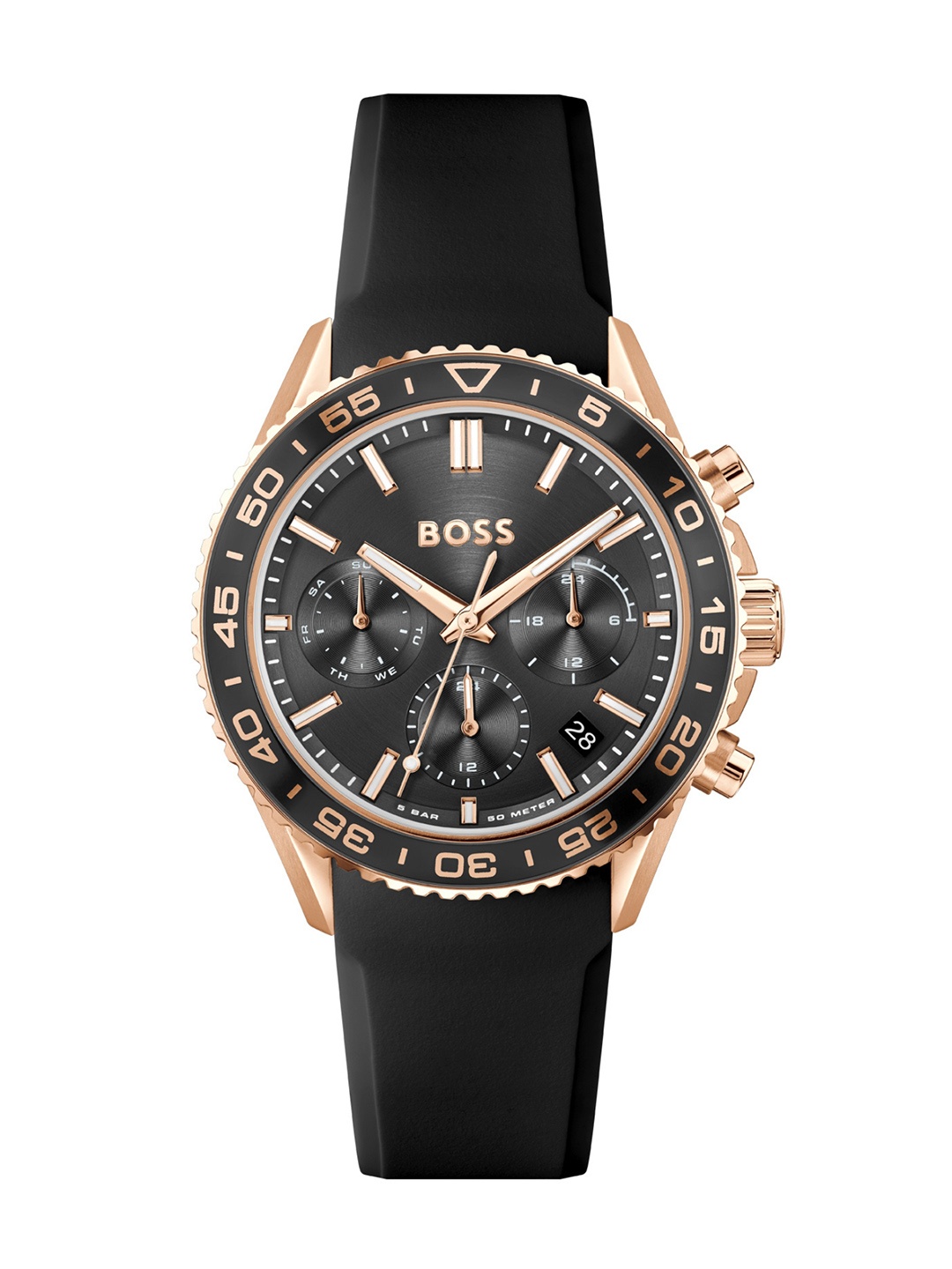 

BOSS Women Textured Straps Analogue Chronograph Watch 1502753, Black