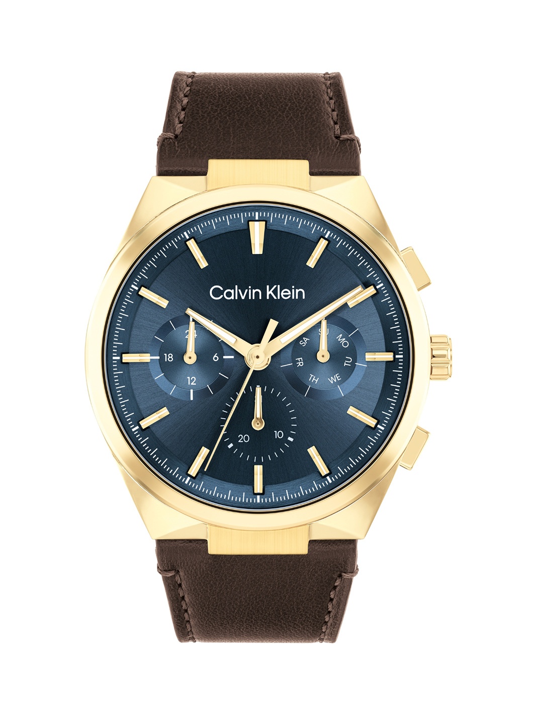 

Calvin Klein Men Leather Straps Analogue Chronograph Watch 25200445, Blue