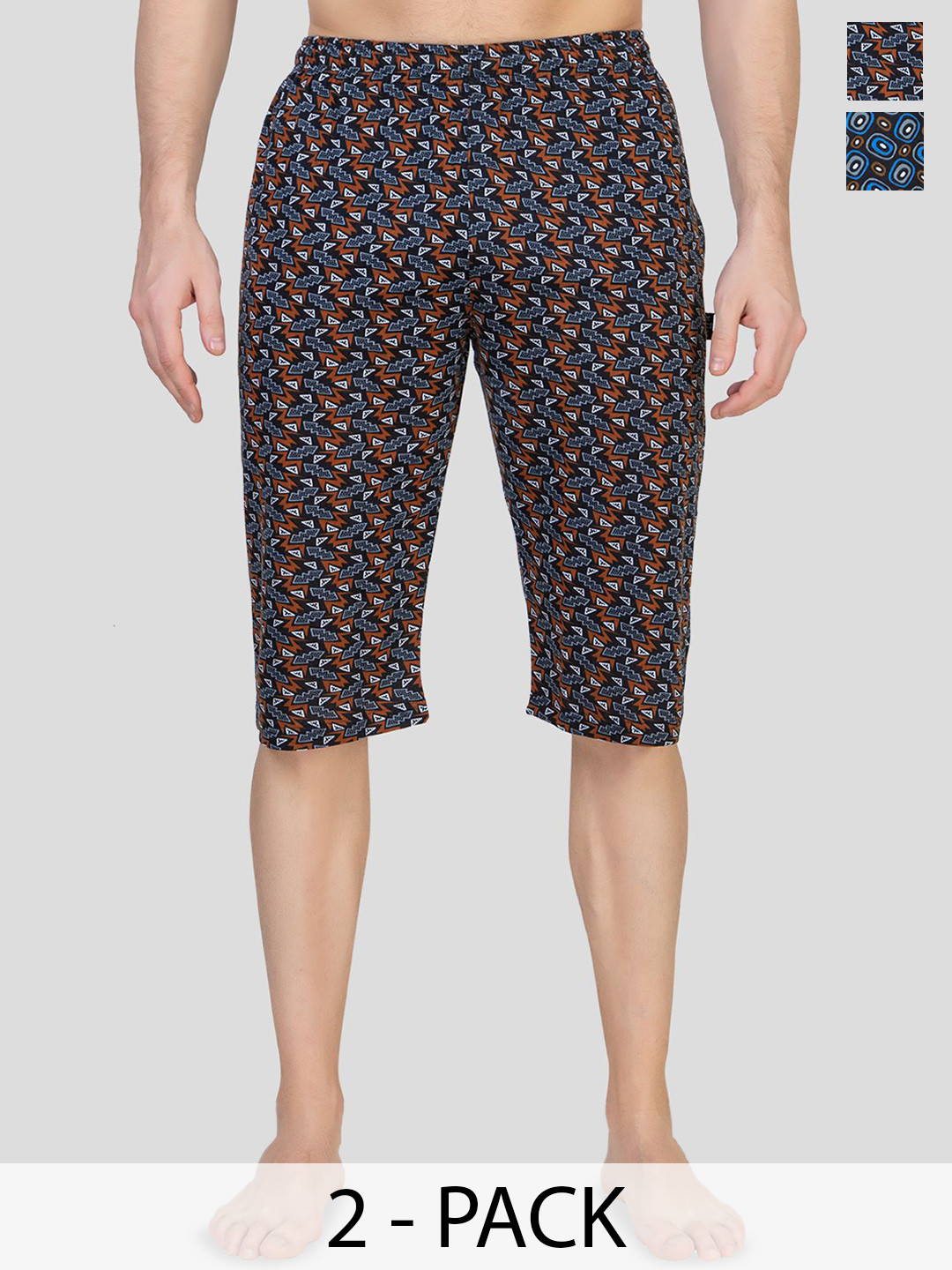 

ZEFFIT Pack Of 2 Men Printed Lounge Shorts, Coffee brown