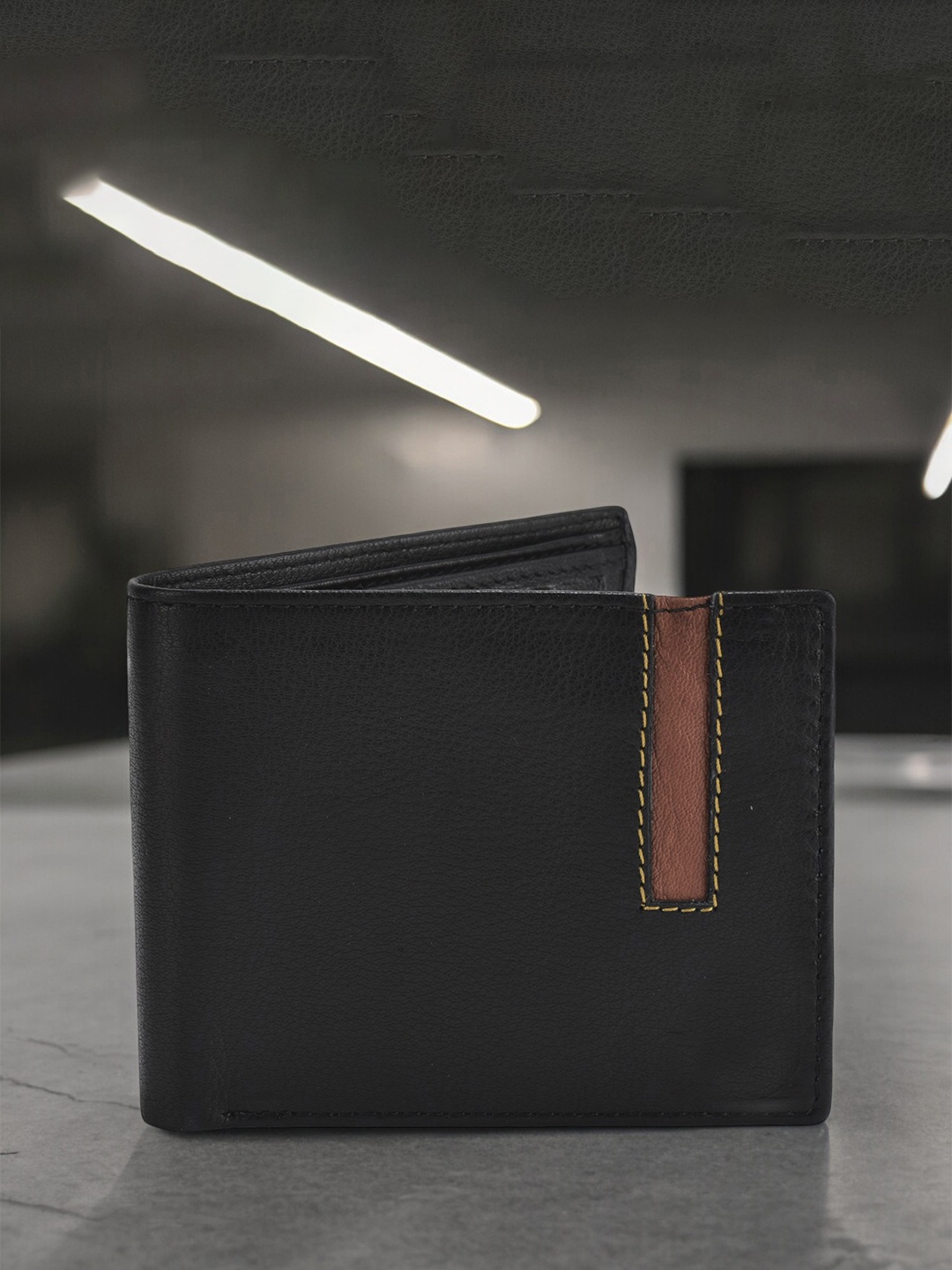 

The Roadster Lifestyle Co Men Textured Leather Two Fold Wallets With RFID Blocking, Black