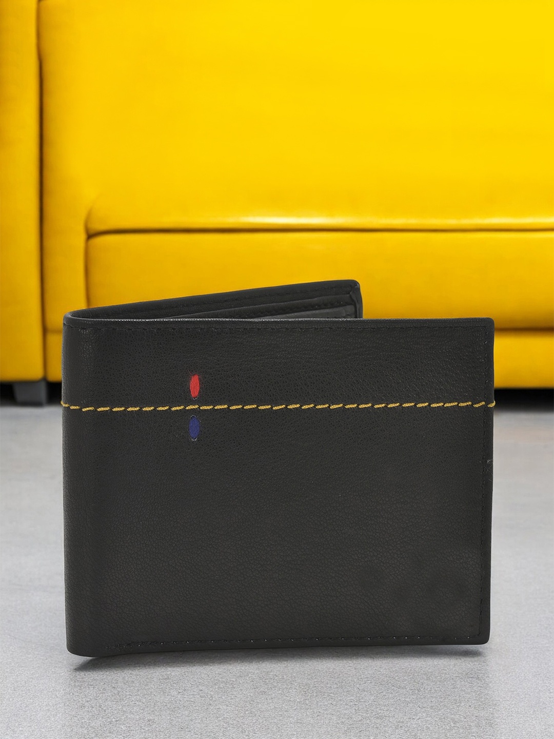 

The Roadster Lifestyle Co Men Leather Textured Two Fold Wallets with RFID Blocking, Black