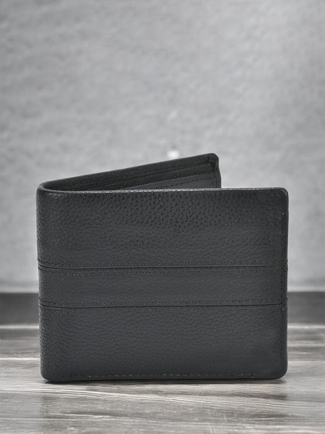 

The Roadster Lifestyle Co Men Leather Textured Two Fold Wallets, Black