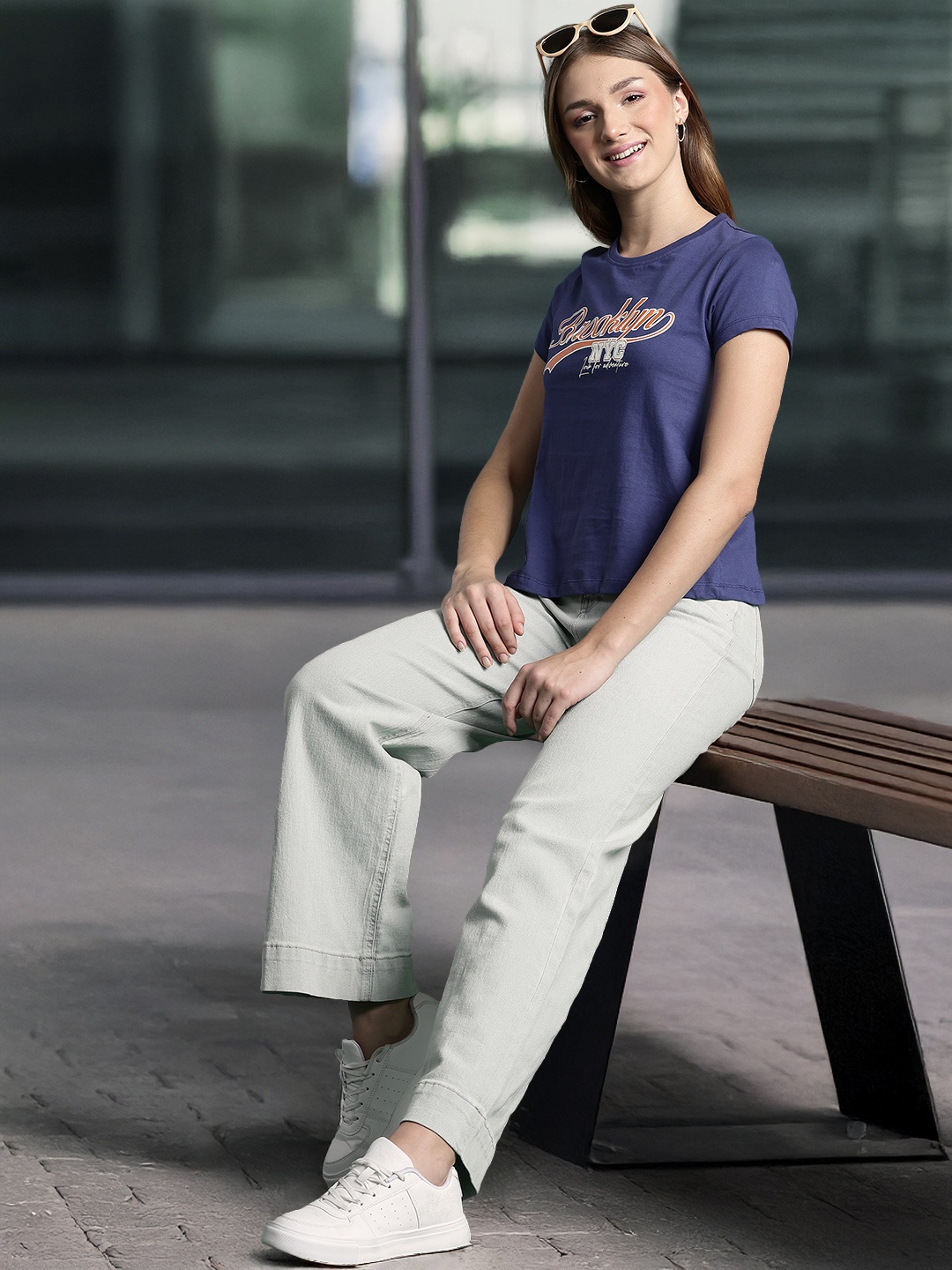 DressBerry Typography Print Pure Cotton T-shirt, Violet