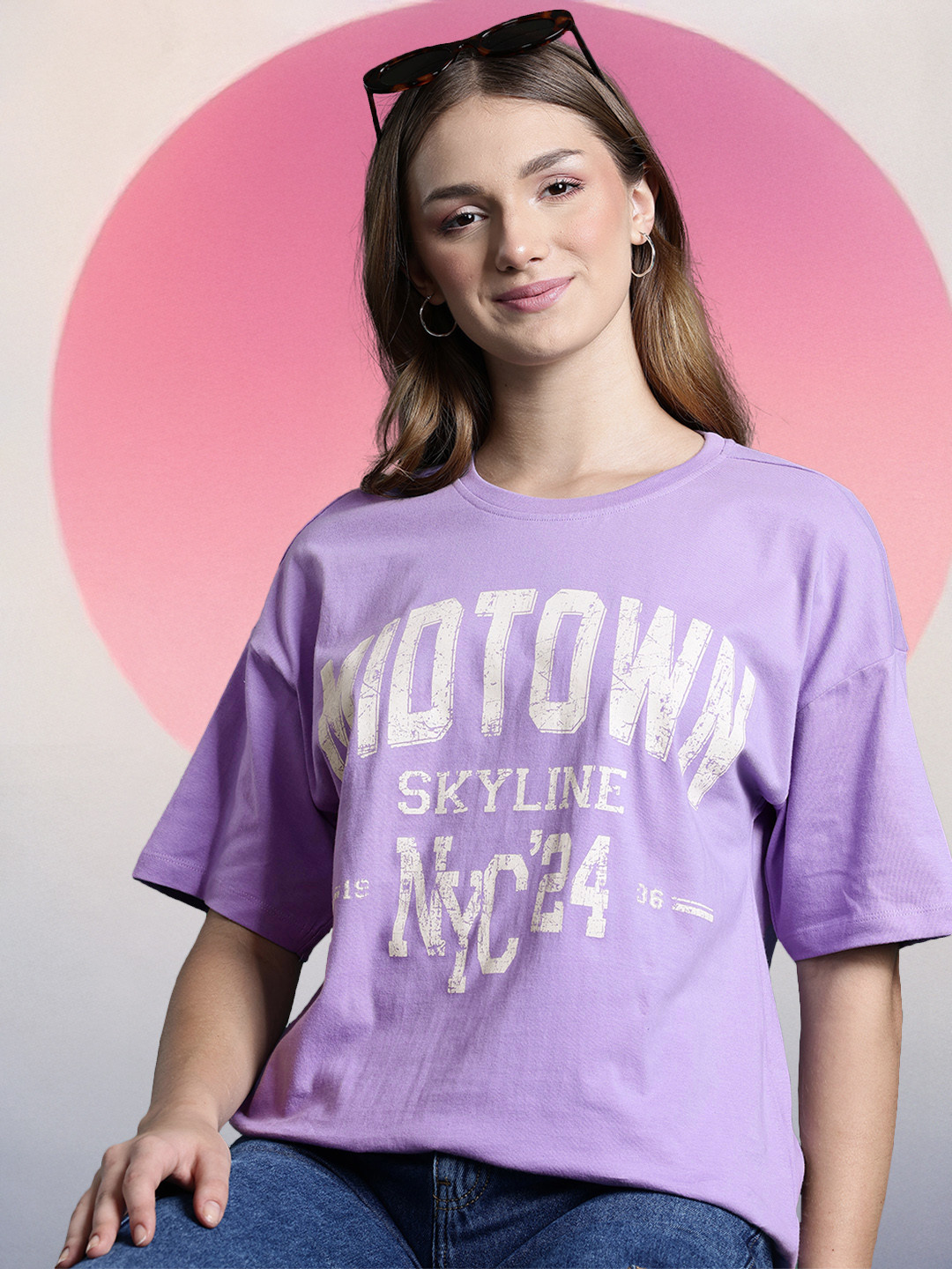 

DressBerry Typography Print Pure Cotton T-shirt, Purple