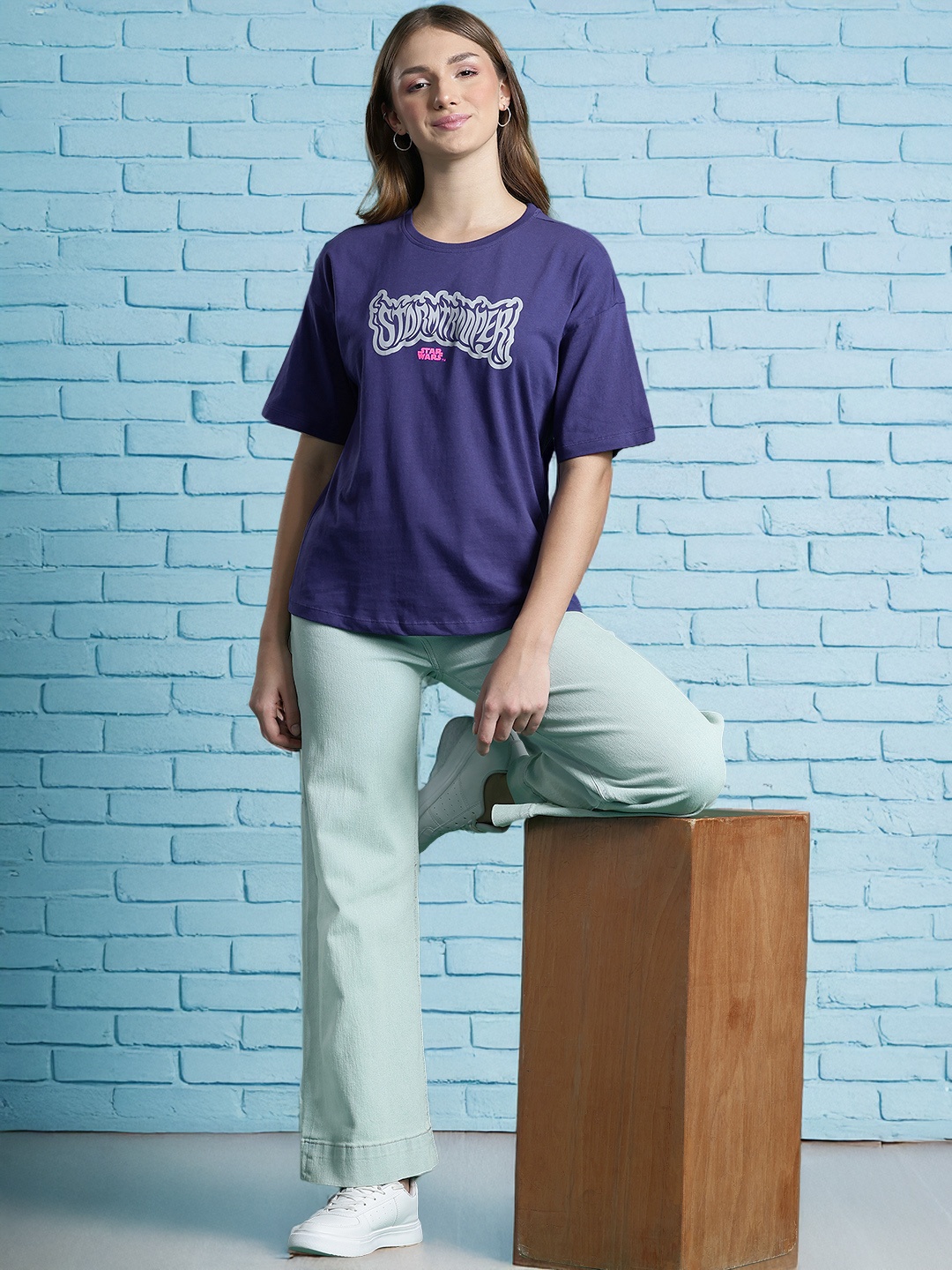 DressBerry Typography Print Pure Cotton T-shirt, Violet