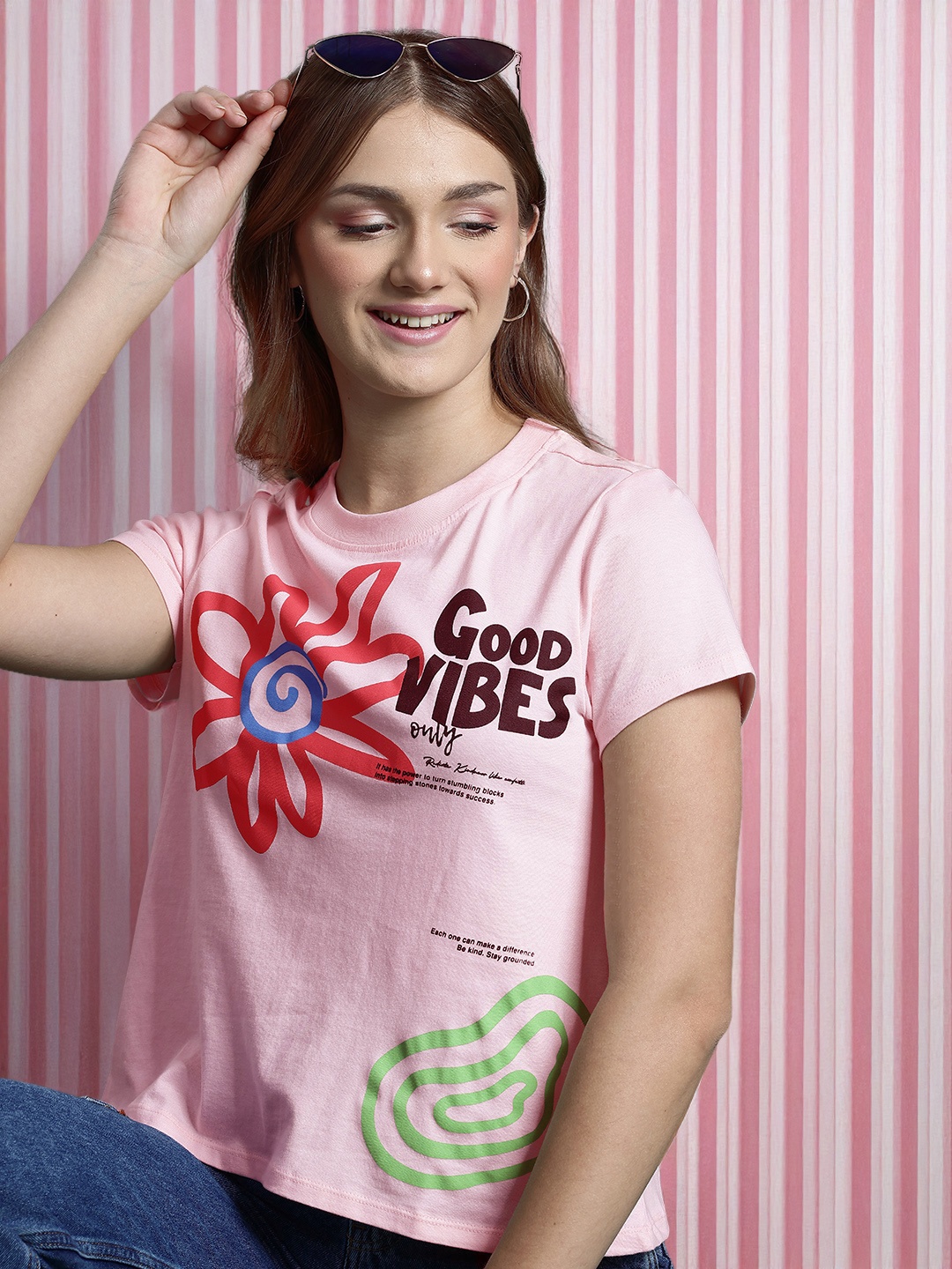 

DressBerry Conversational Print Pure Cotton T-shirt, Pink