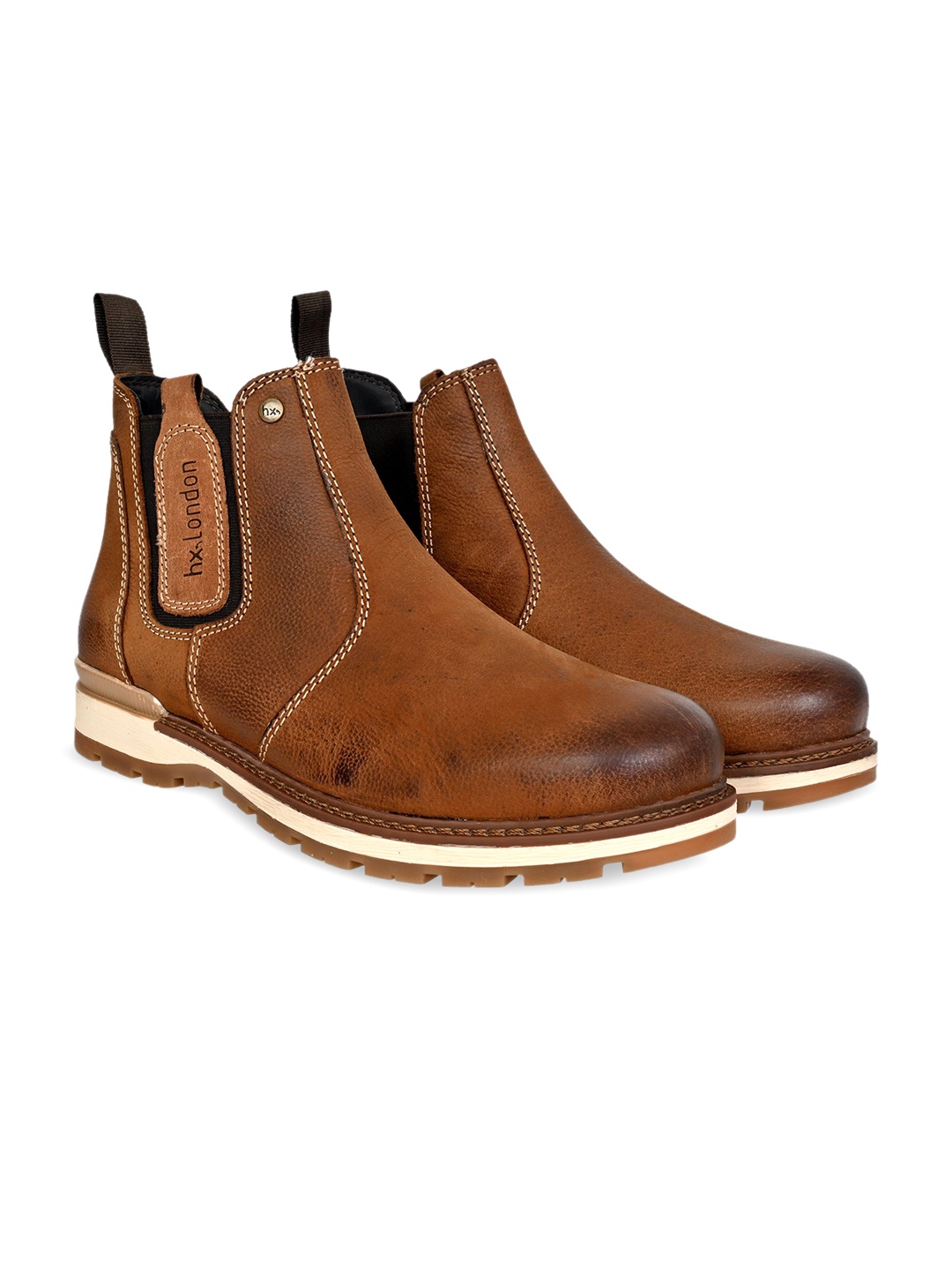 

HX London Men Leather Formal Round Toe Mid Top Lace-Up Chelsea Boots, Tan