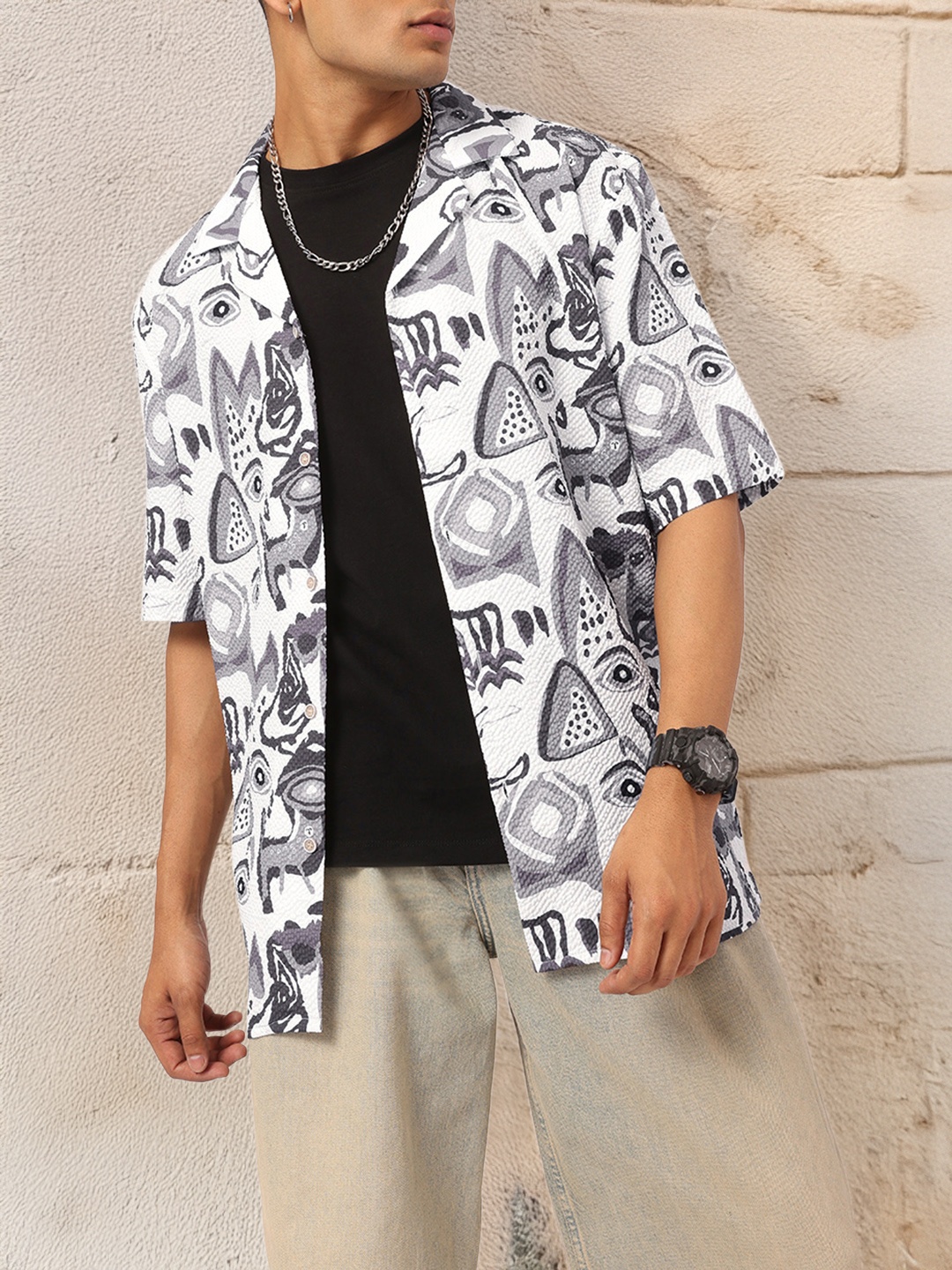 Kook N Keech Quirky Canvas Printed Shirt, White