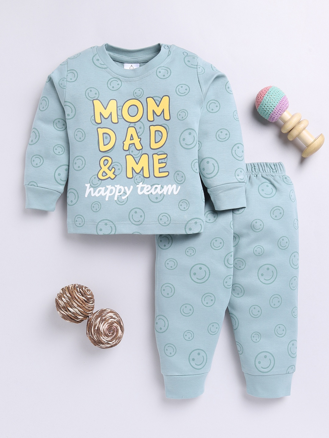 

YK X Tinyo Infant Boys Pure Cotton Typography Printed T-shirt with Joggers, Green