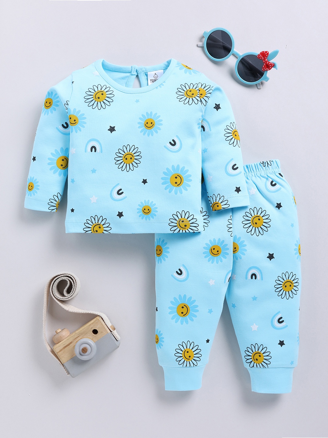 

YK X Tinyo Infant Girls Printed Pure Cotton Top with Trouser, Blue