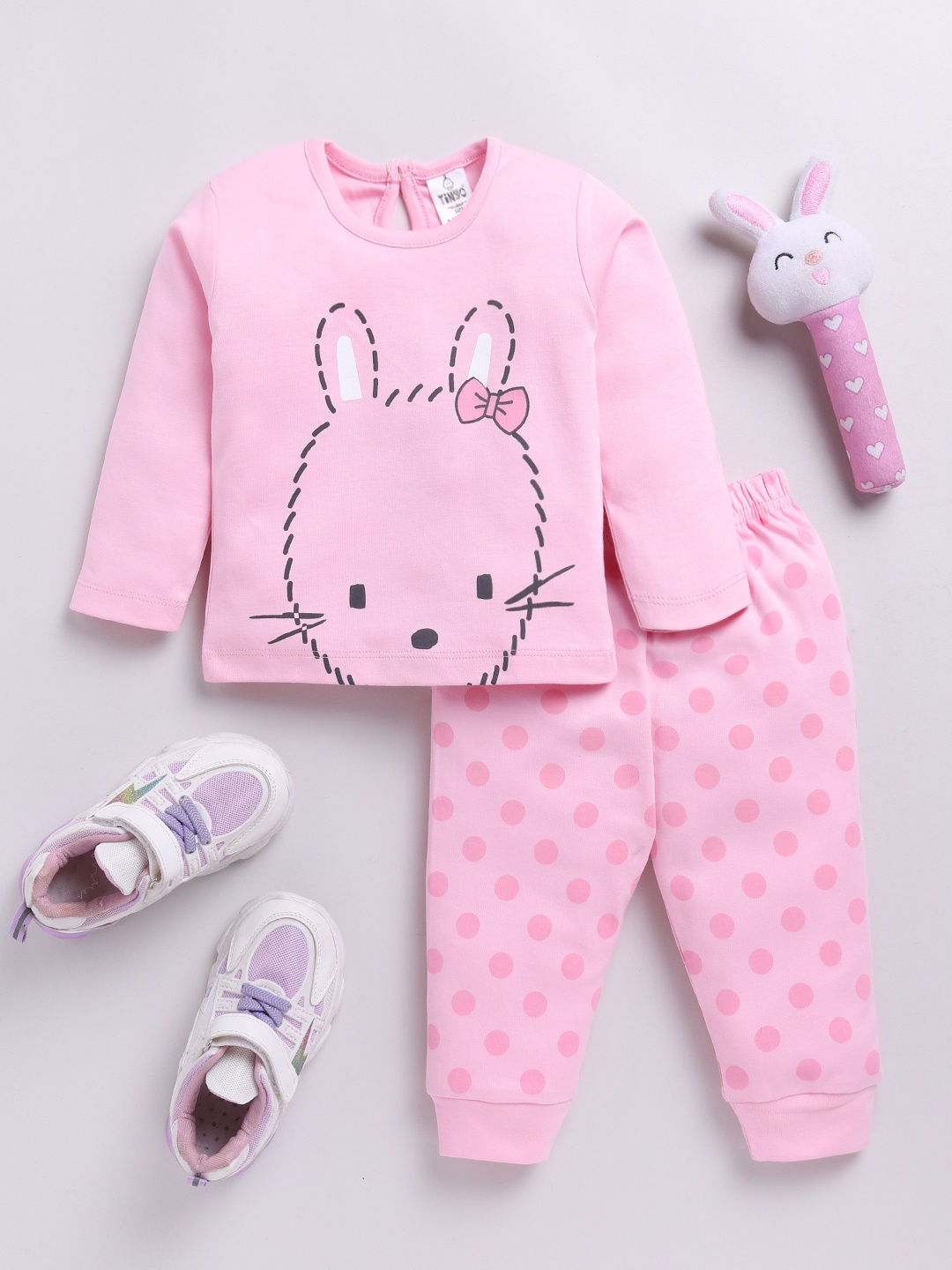 

YK X Tinyo Infant Girls Printed Pure Cotton Top with Trouser, Pink