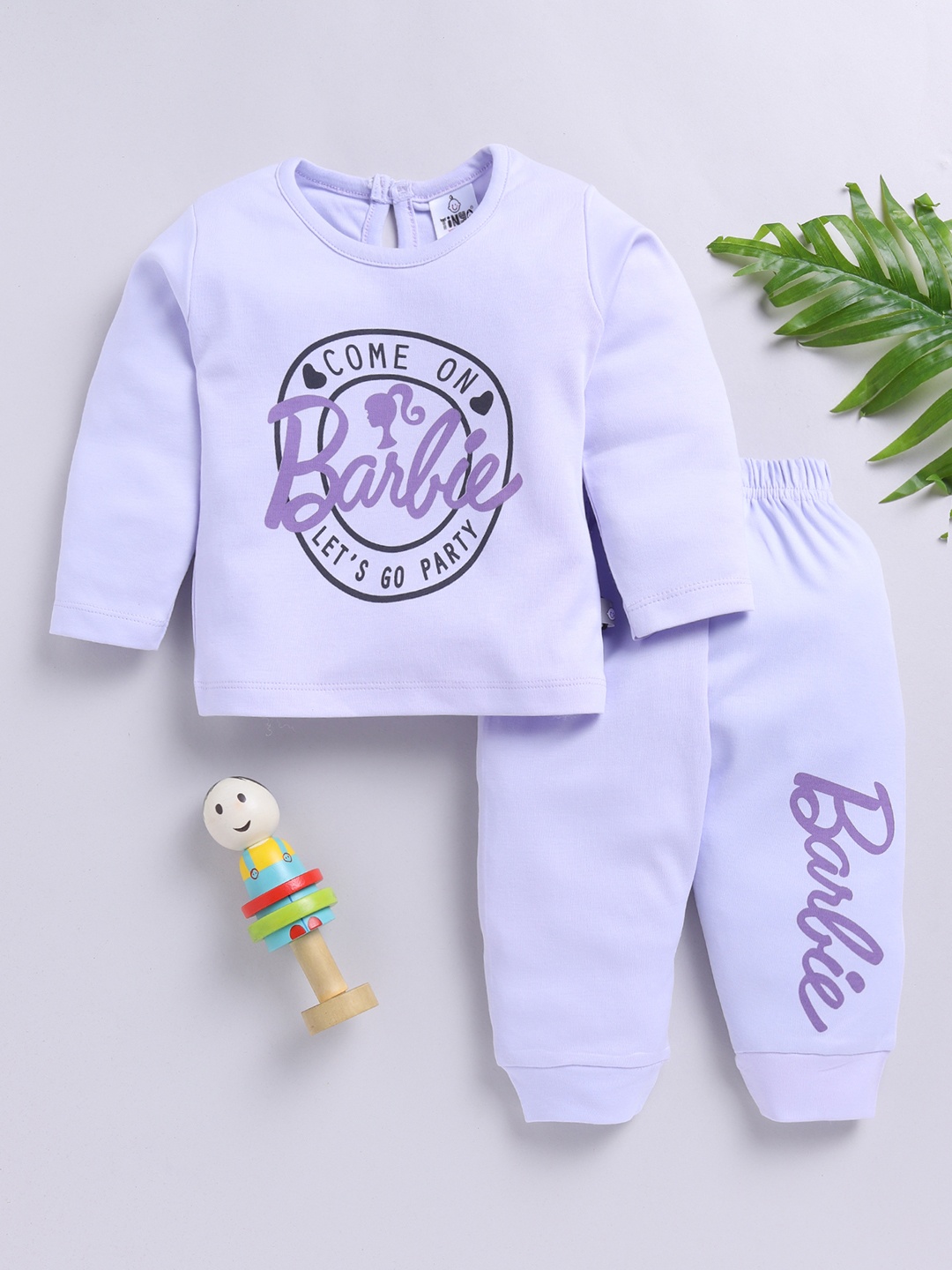 

YK X Tinyo Infants Girls Printed Pure Cotton Top with Trousers, Lavender