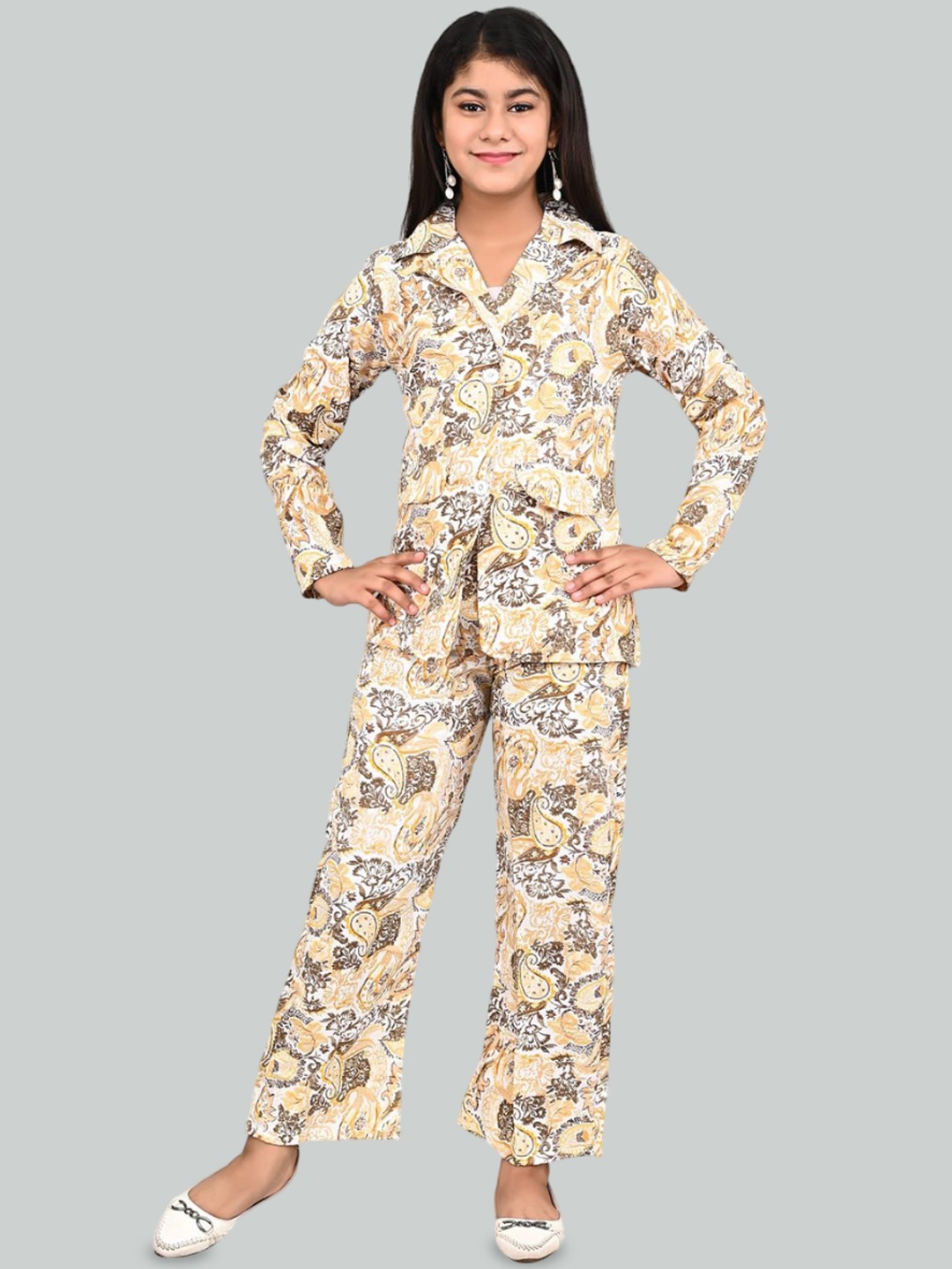 

FELLAMO Girls Printed Shirt with Trousers, Yellow