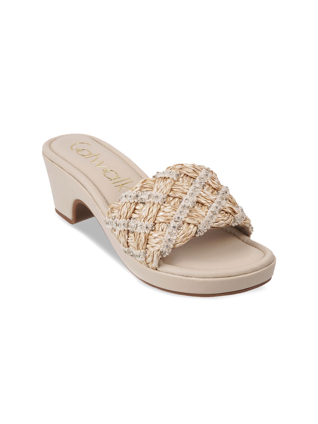 

Catwalk Women Embellished Open Toe Block Sandals, Beige
