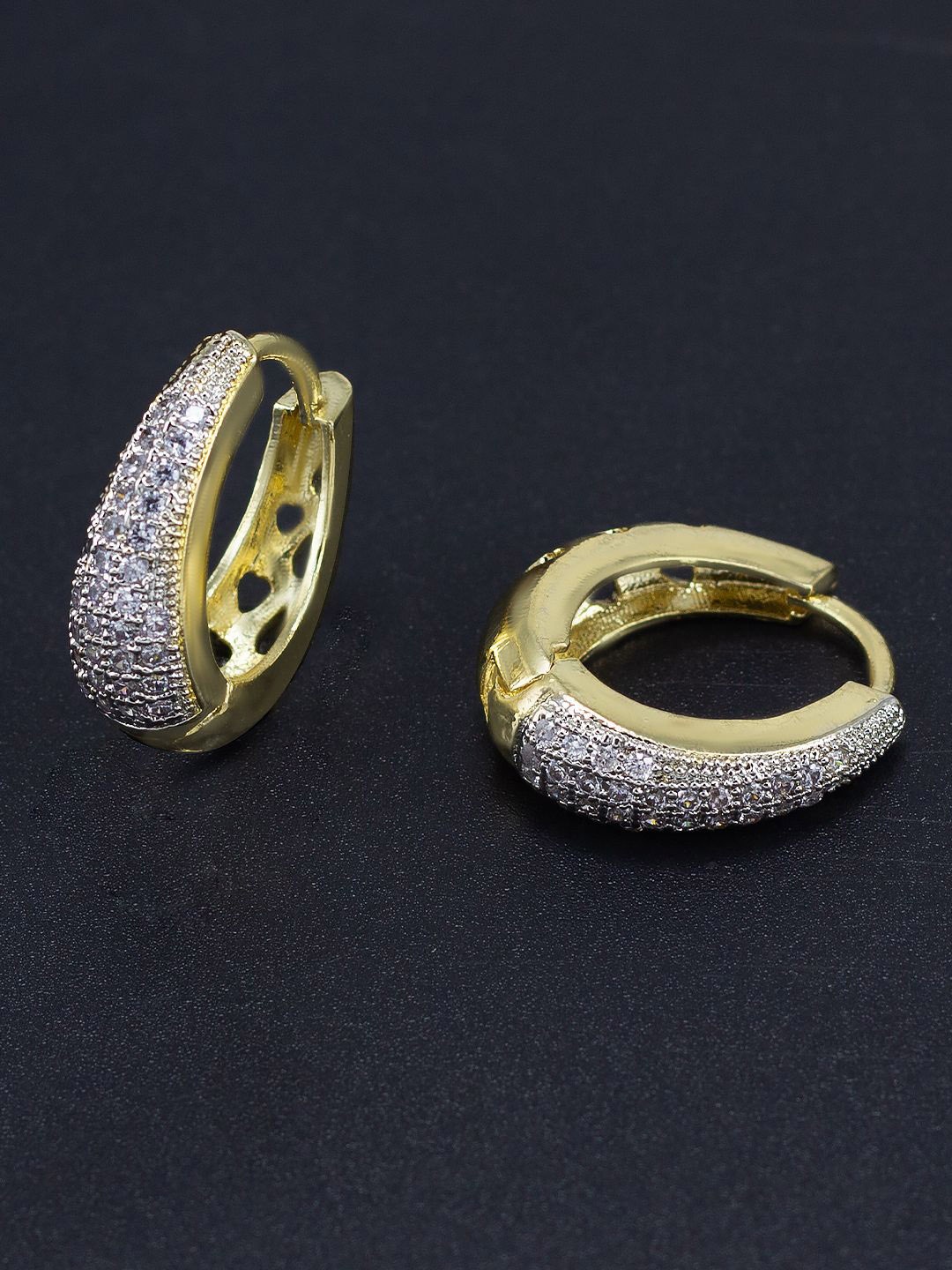 

PRIVIU Gold Plated American Diamond Studded Brass Hoop Earrings