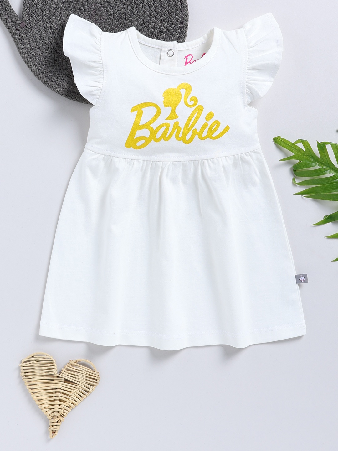 

YK X Tinyo Infant Girls Barbie Printed Pure Cotton Fit & Flare Dress, White