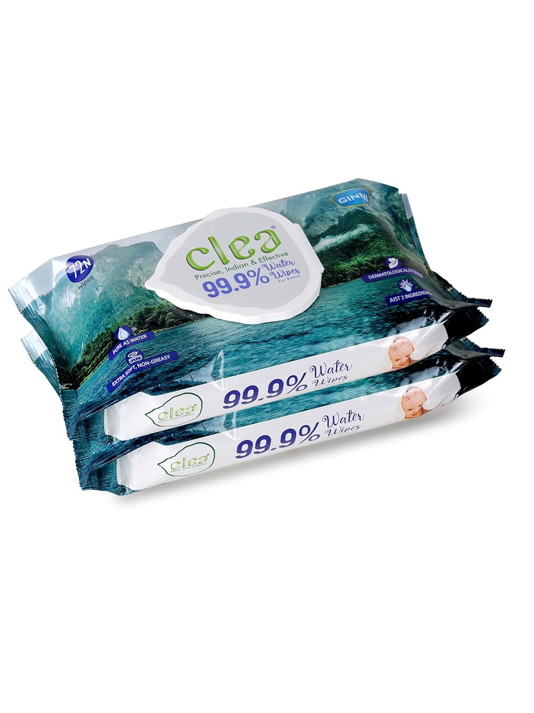

Clea Set of 2 Baby Water Wipes with Aloevera Extracts - 72-Wipes Each, Blue