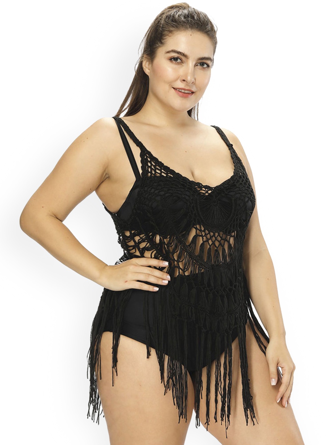 

LULU & SKY Plus Size Swimwear Cover Up Top, Black